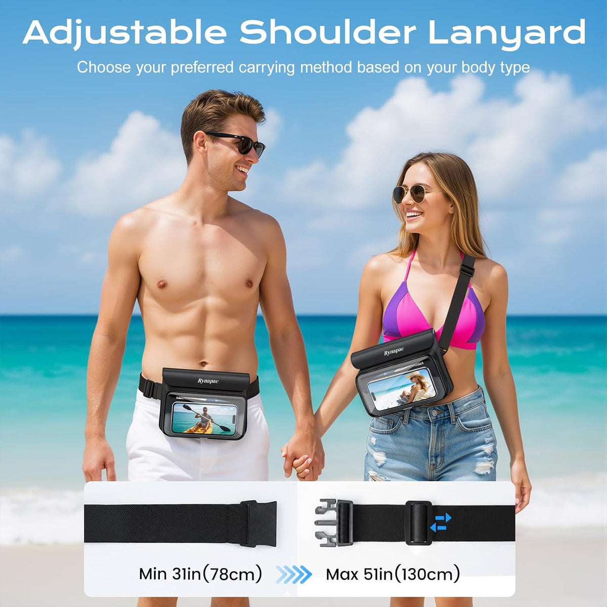Rynapac Large Capacity Waterproof Fanny Packs for Women, 2Pack IPX8 Dry Bag