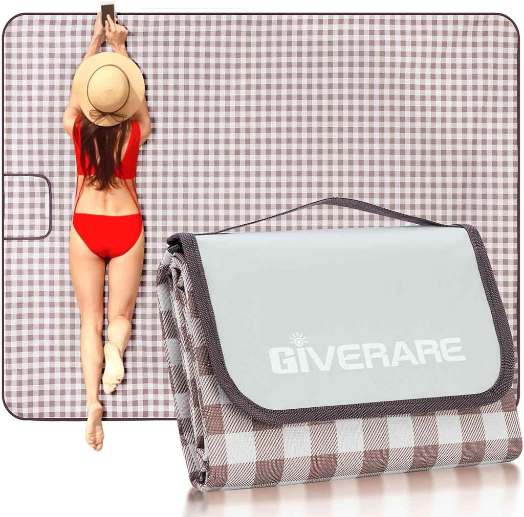 GIVERARE Picnic Beach Blanket Extra Large, XL Sandproof Waterproof Outdoor Camping Blankets 80x60in, Sand Free Oversized Mat, Quick Drying Portable Mats for Travel, Hiking, Music Festival, Lawn-Red