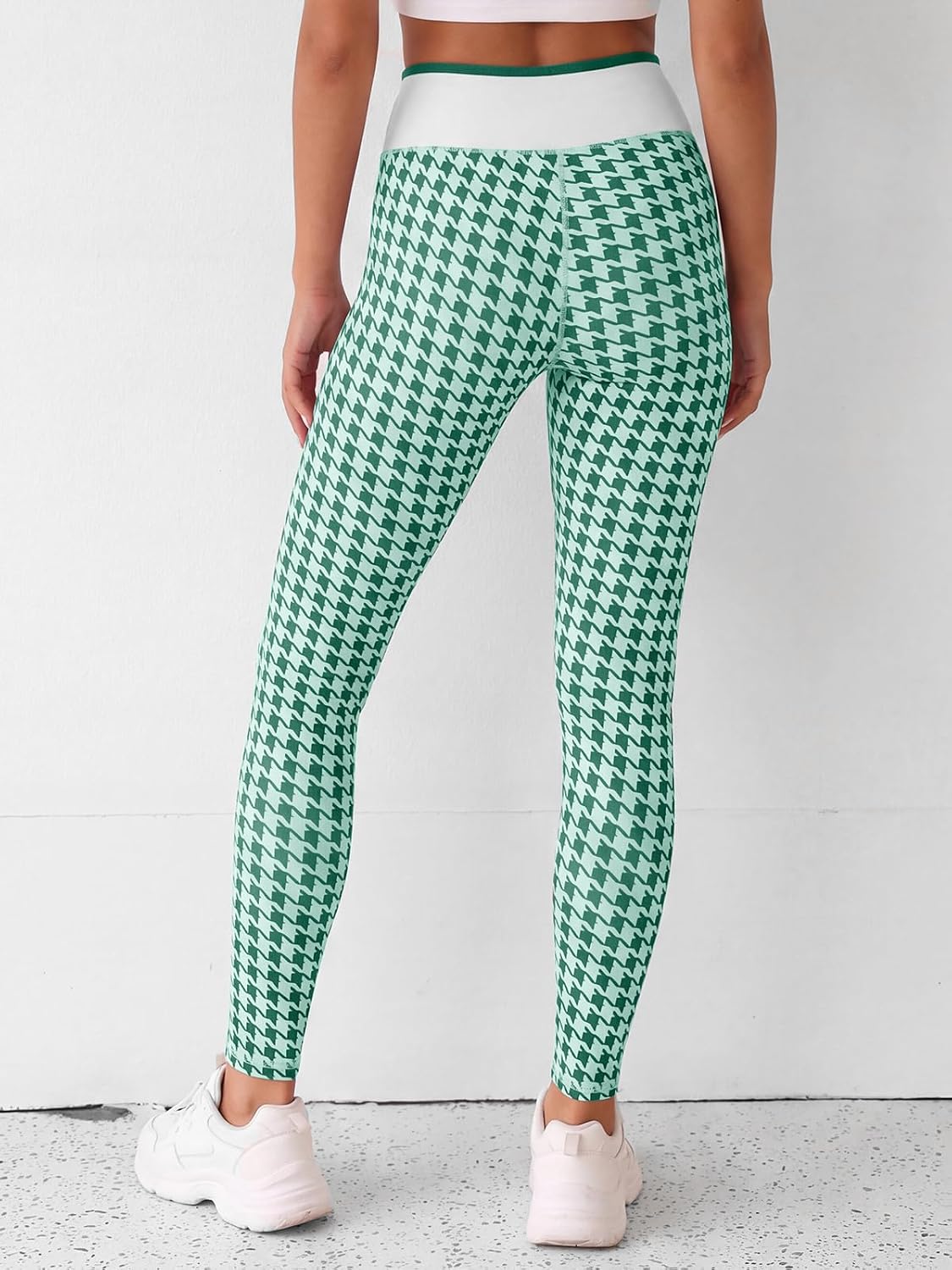 Aoysky Womens High Waist Houndstooth Leggings No Front Seam Yoga Pants
