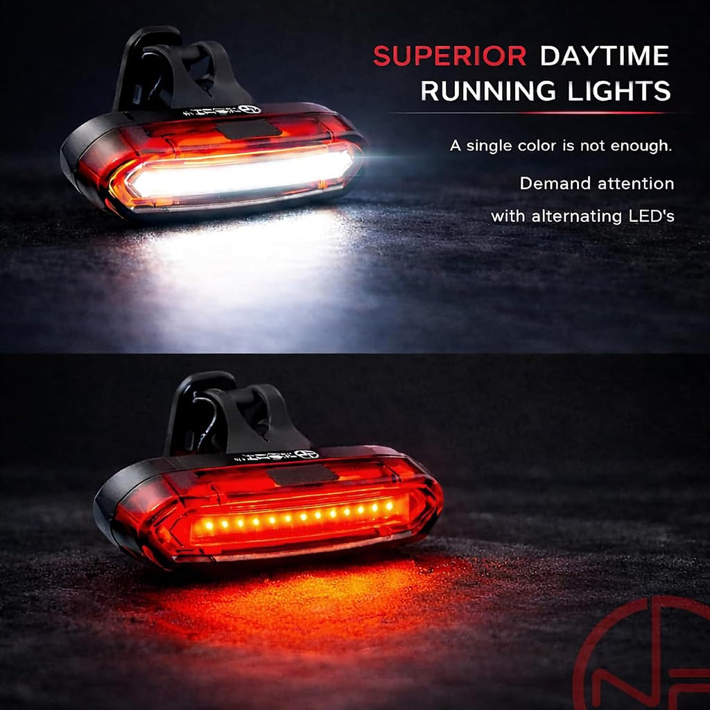 Super Bright Rear Bike Light - Red & White Back LED - USB-C Rechargeable 14hr Max - Best Safety Flashing Lights - Visible for Night Riding, Adults, Kids, Road, Mountain, Dirt, e Bicycle, reflectors