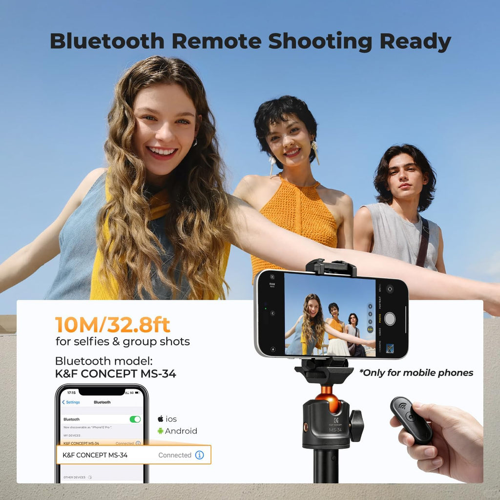 K&F CONCEPT Auto Open 62'' Selfie Stick Tripod with Remote for Vlog