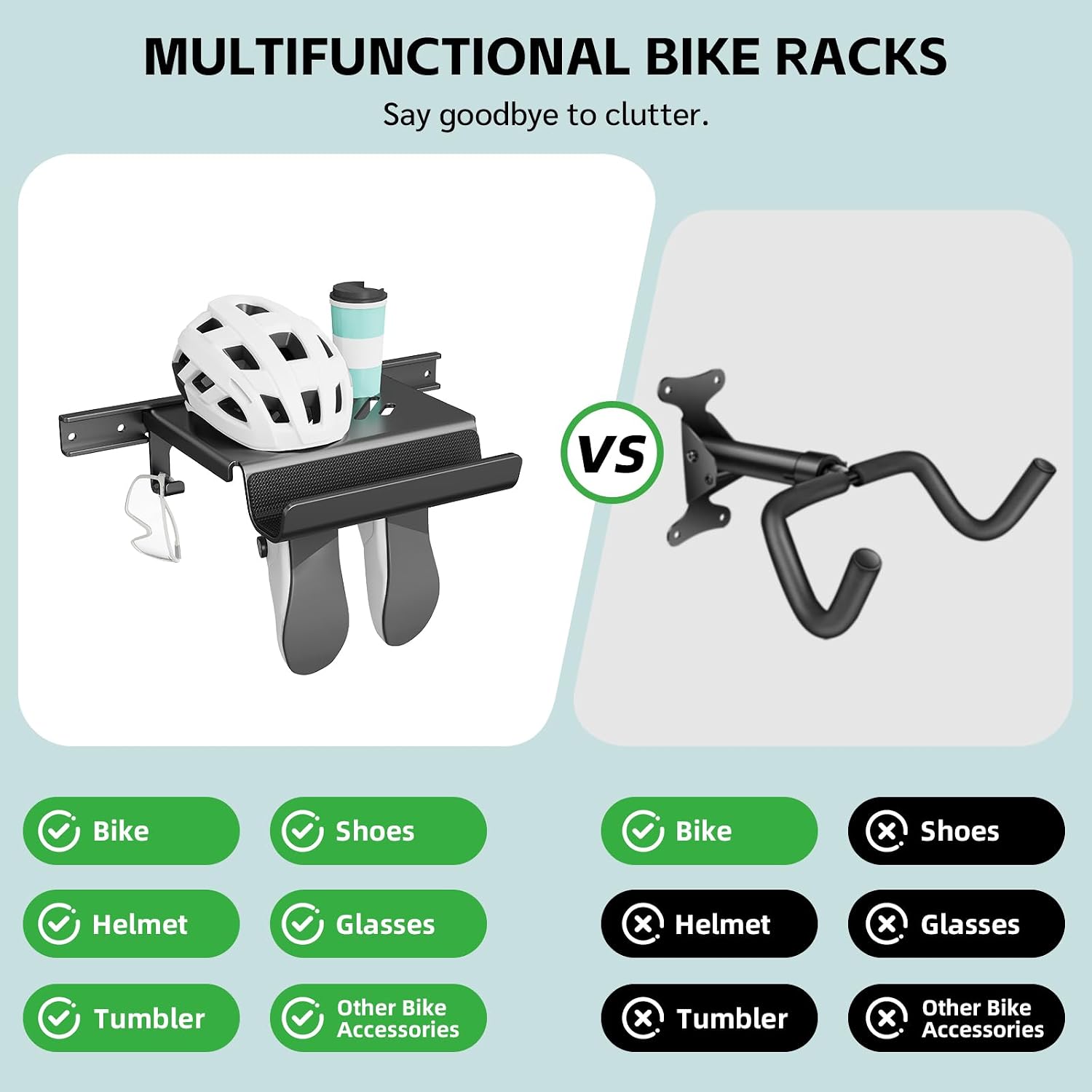 Bike Wall Mount Rack with Shelf and Hooks Saving space