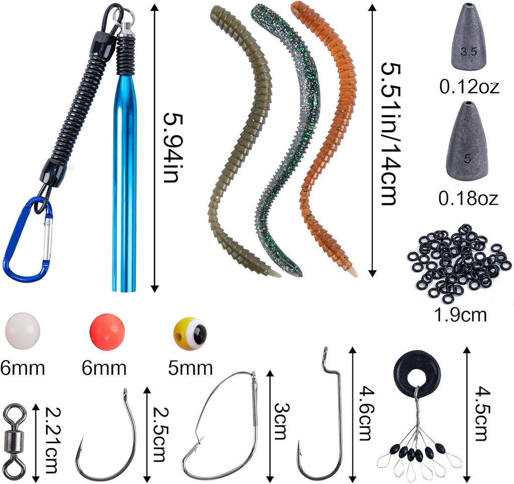 Goture 353PCS Wacky Worm Fishing Lure Kit, Bass Fishing Wacky Rig Tool Kit with Soft Plastics Lures, O-Rings, Offset Worm Hooks, Drop Shot Hooks, Beads, Sinker Weights, 3600 Tackle Box, Gifts of Men