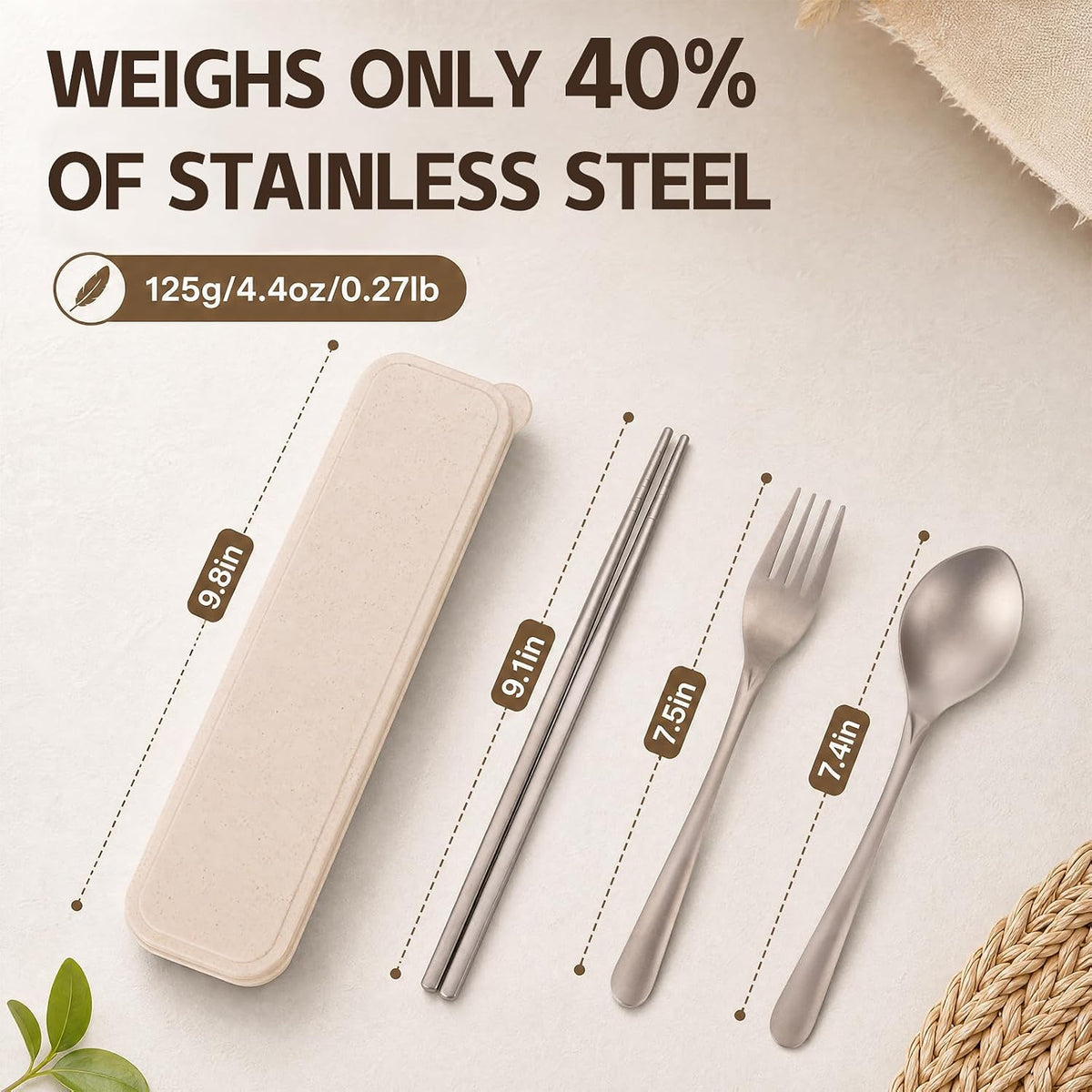 Titanium Flatware Set, Lightweight Chopsticks, Fork and Spoon Utensils