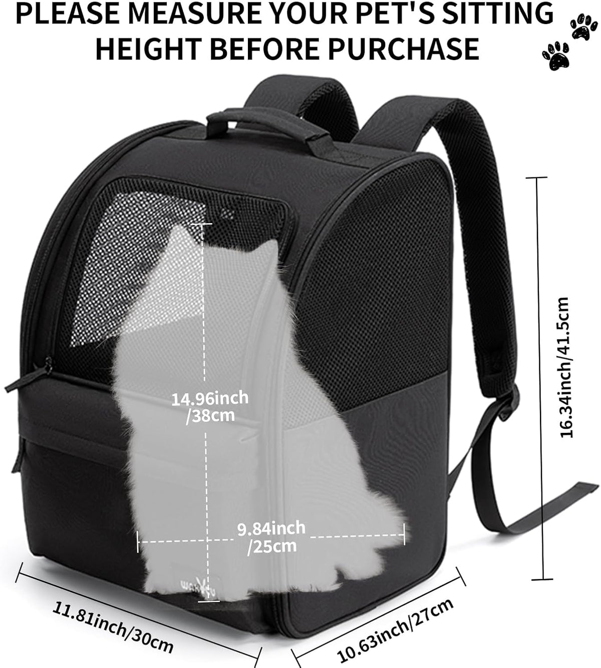 wakytu Cat Carrier Backpack,Pet Backpack Carrier for Small Cats Dogs,Black