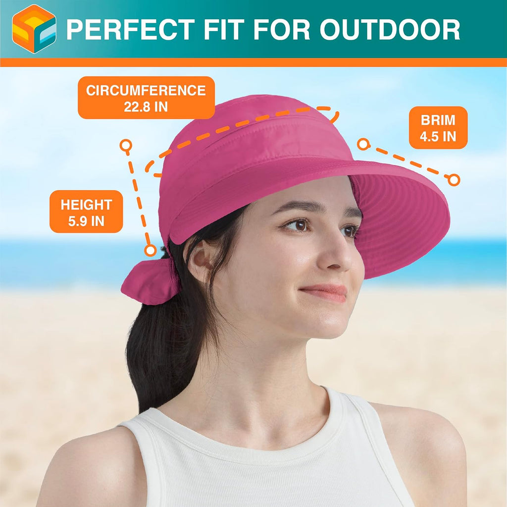SUN CUBE Womens Sun Hat UV Protection Wide Brim Zip-Off Golf Visor