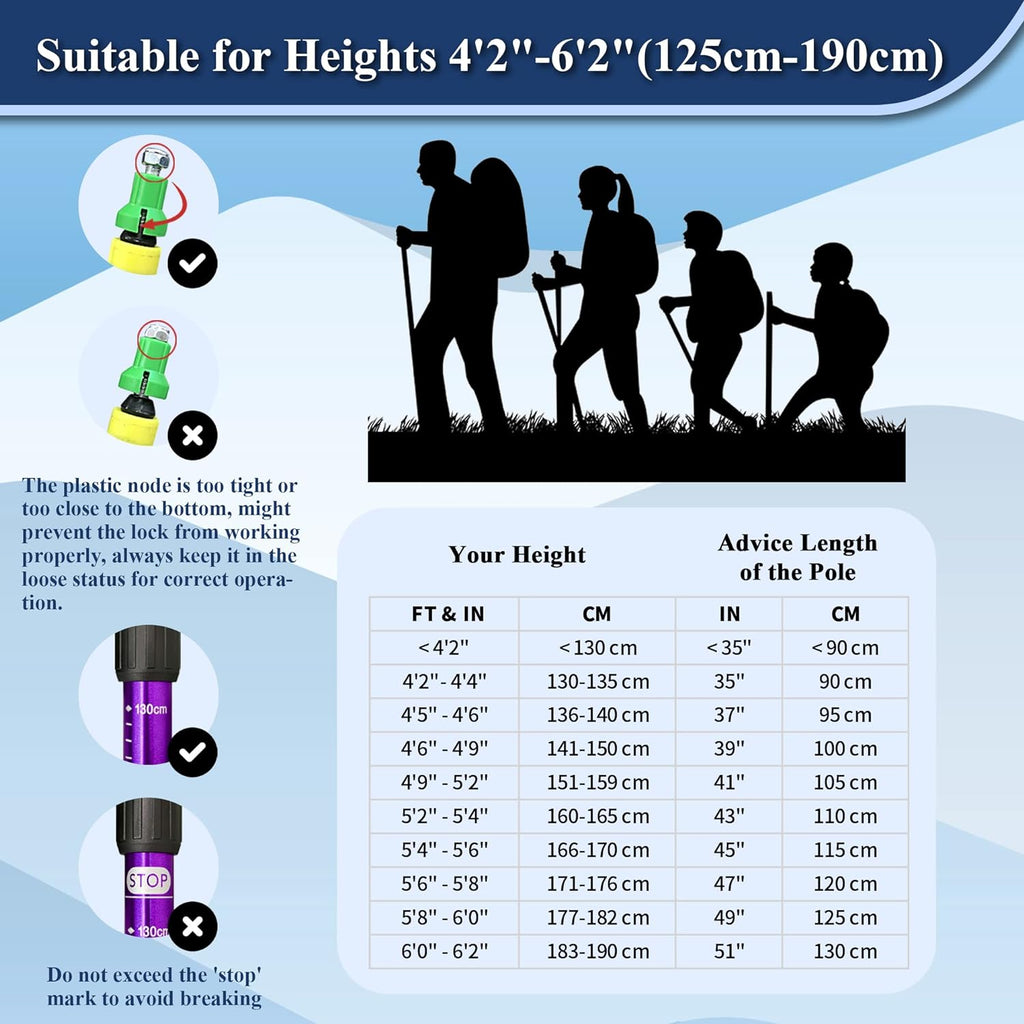 Telescopic Trekking Poles for Hiking, Anti-Shock Nordic Walking Sticks