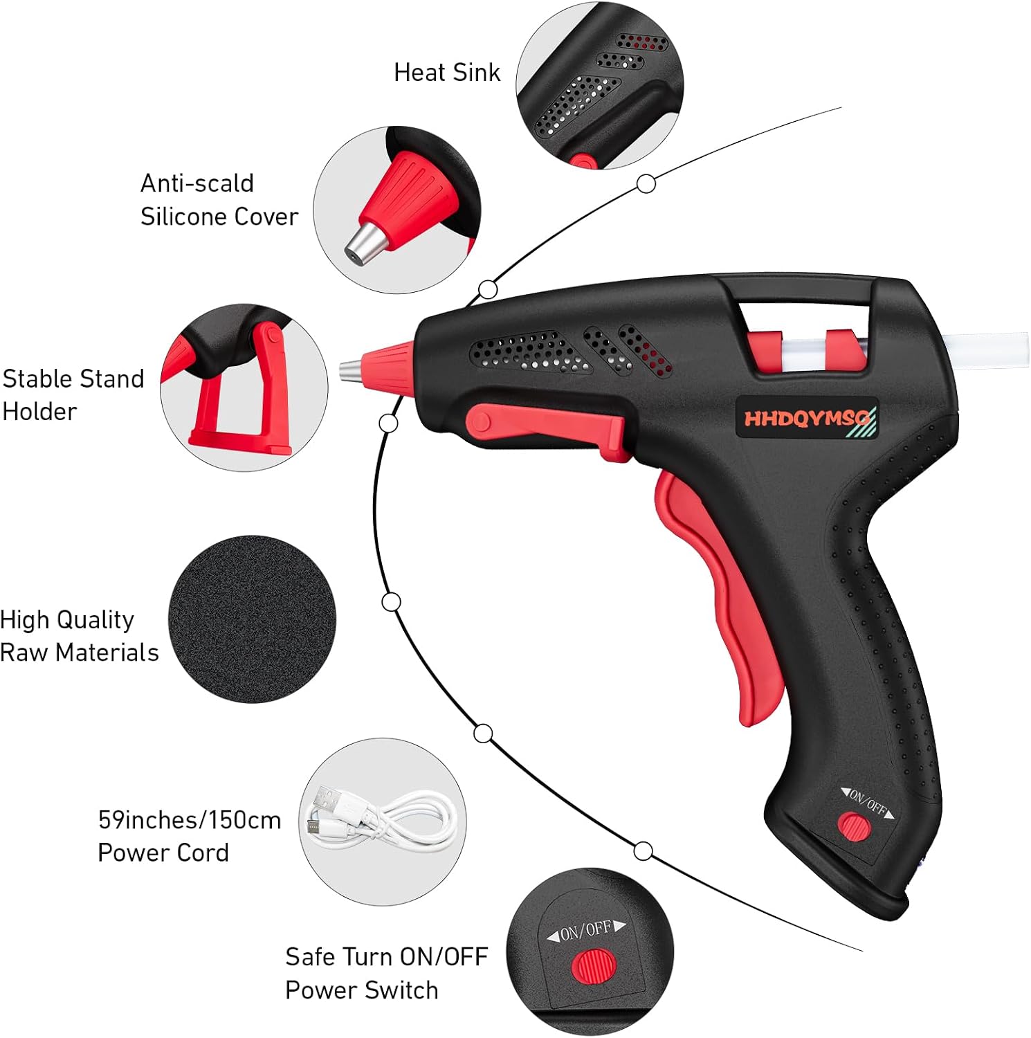 Cordless Hot Glue Gun, 20W Hot Glue Gun with 30PCS Premium Glue Sticks & 1m USB-C Cable, 2000mAh Built-in Battery Suitable for School Craft, Home Repair, DIY (Cordless) (Black)