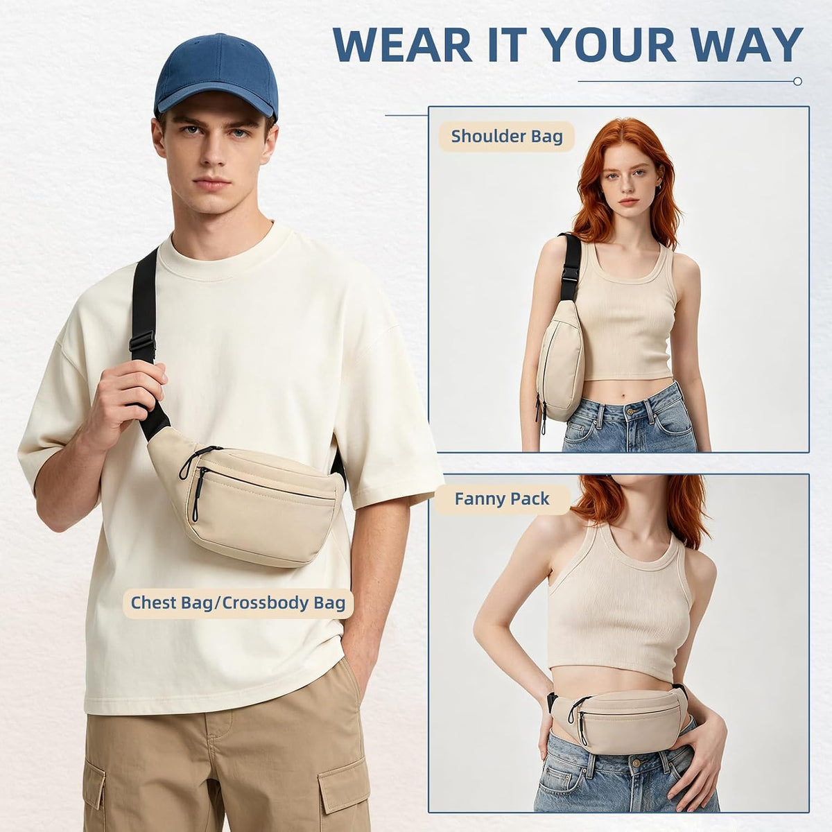 ZOORON Fanny Packs for Women Men Crossbody Waist Pack Bag Running Belt