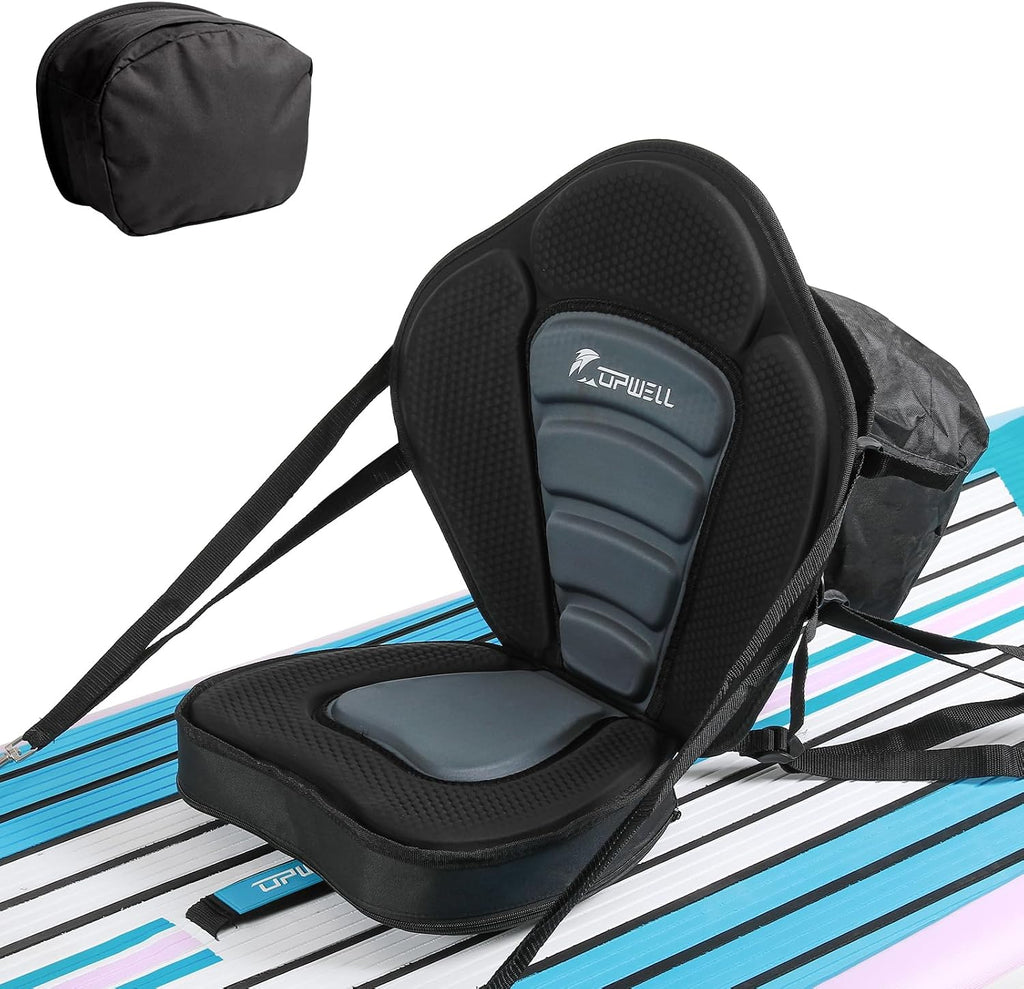 UPWELL Universal Kayak Seat with Storage Bag & 4 Adjustable Strap, Paddle Board Seat with Memory Foam Padded and Backrest for Kayak, Canoe, Sup