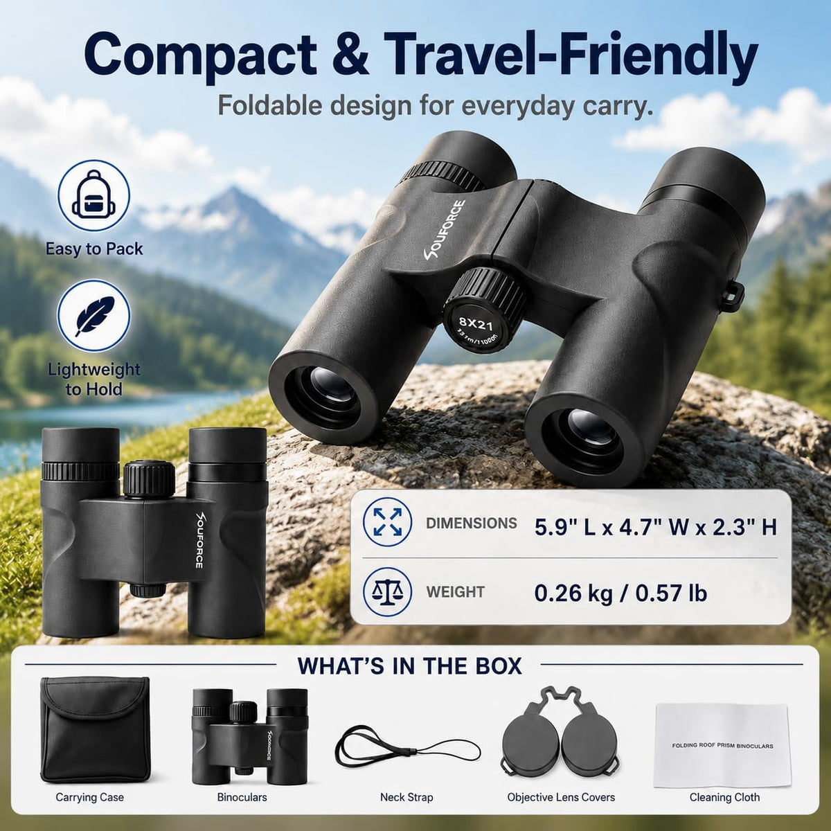 8x21 Compact Binoculars for Adults BAK4 Prism High Powered