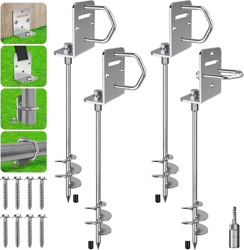 30" Screw In Ground Anchors, Heavy Duty Anchor Kit, 4 Pack