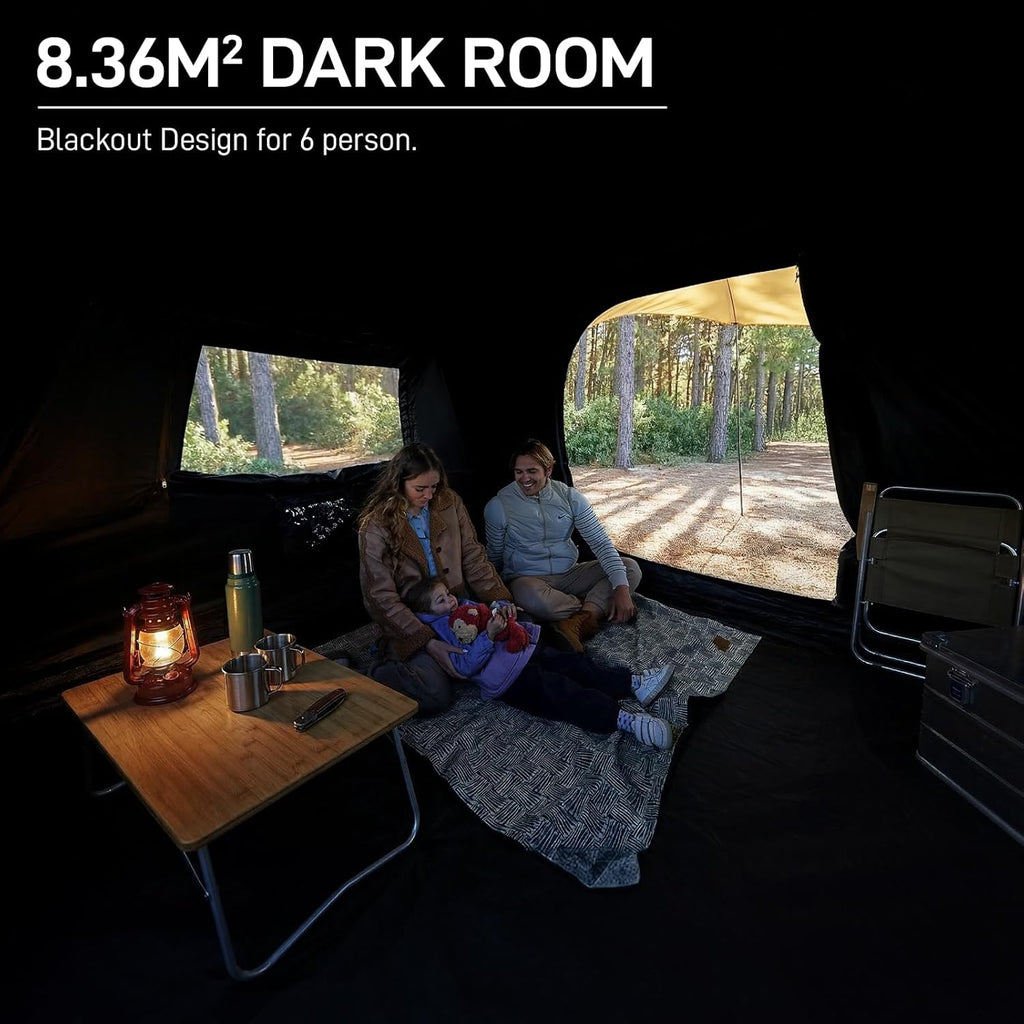 EVER ADVANCED Blackout Design 6 Person Camping Tent with 80 sq.ft Massive Vestibule, Large Mesh Screen Room, 81in Tall Expanded Headroom, Blackout Coating, 4000mm Water-Resistant Compact Orange