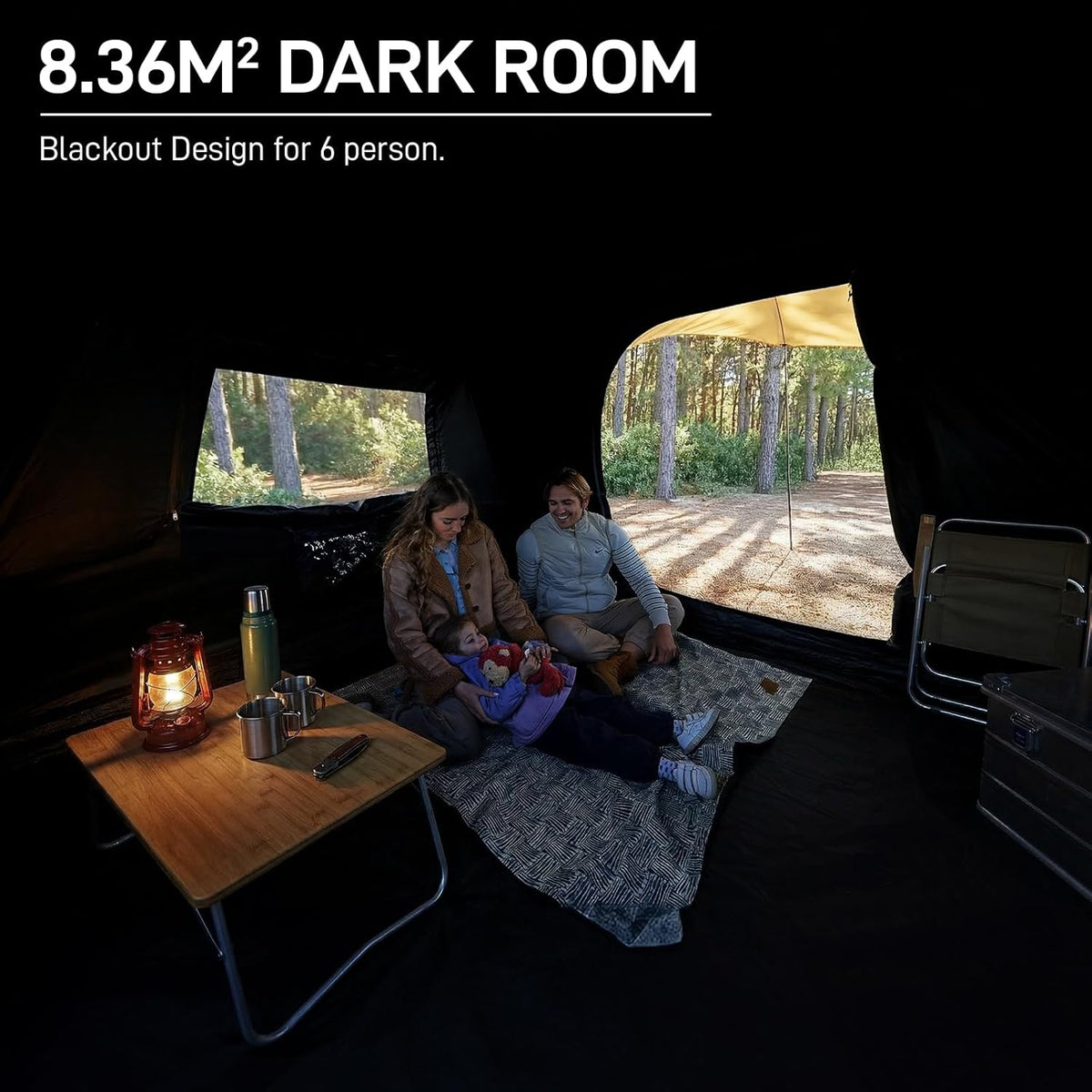 EVER ADVANCED Blackout Design 6 Person Camping Tent with 80 sq.ft Massive Vestibule, Large Mesh Screen Room, 81in Tall Expanded Headroom, Blackout Coating, 4000mm Water-Resistant Compact Orange