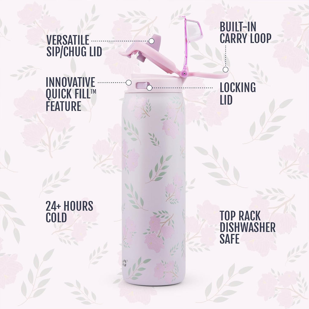 Ello Pop & Fill Insulated Stainless Steel Water Bottle with Quick Fill Lid, Leakproof Locking, Sip or Chug Spout, BPA-Free, Double Wall Vacuum Insulated for Sports, Travel & School- 22oz / 32oz / 40oz