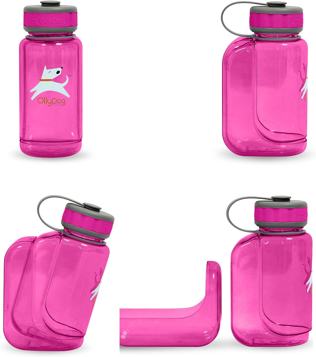 OllyDog OllyBottle Tritan Water Bottle with Detachable Dog Bowl | BPA Free Leakproof | 20oz | Share Water with Your Dog | Hiking Travel Camping (600ML, Hot Pink)
