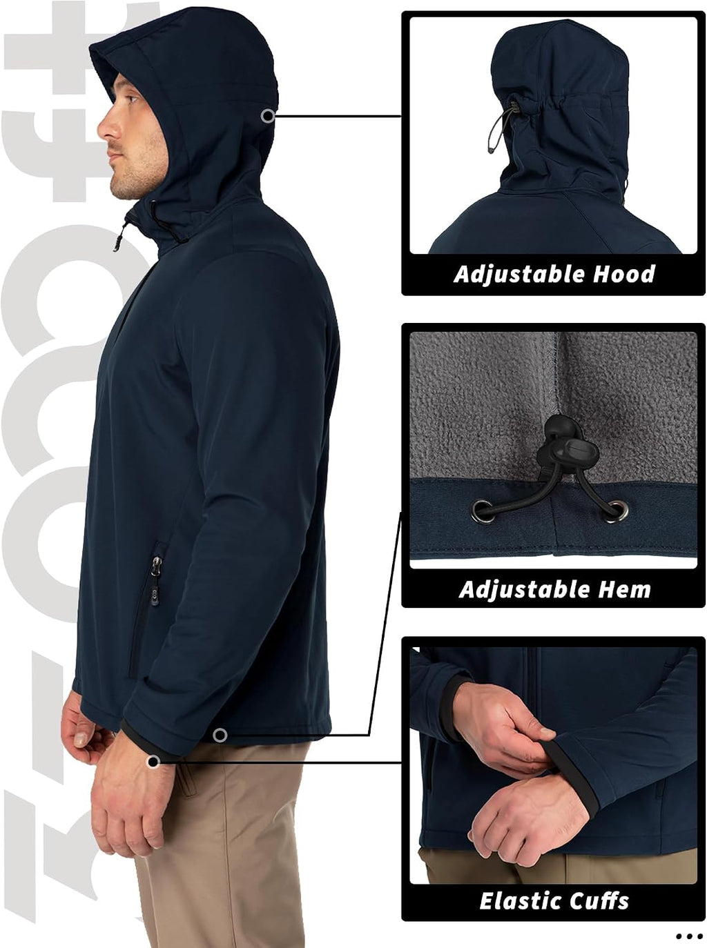 33,000ft Men's Hooded Fleece Lined Rain Shell Jacket Waterproof Lightweight