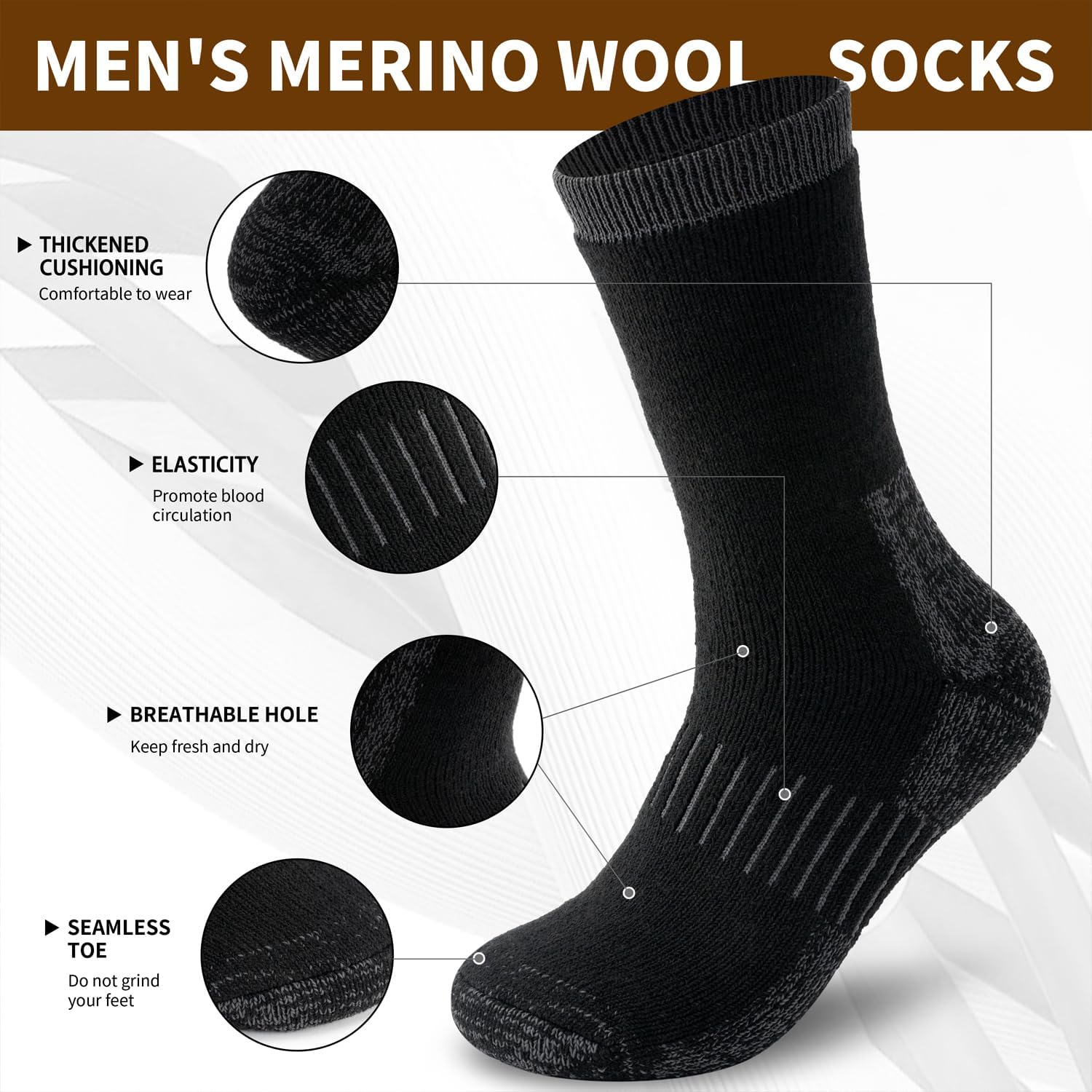 Time May Tell Merino Wool Hiking Boot Socks Cushioned Warm Outdoor Socks