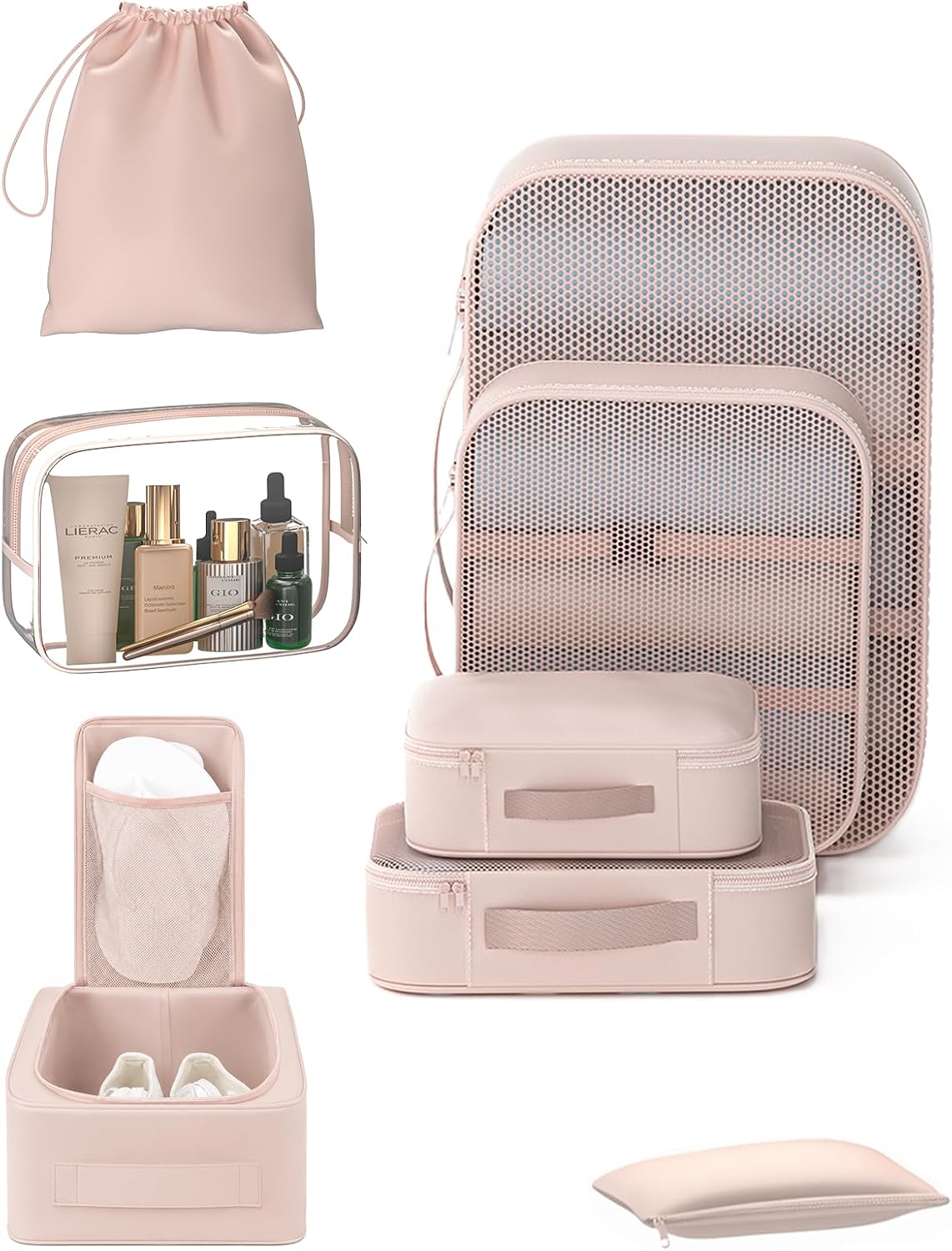8 Set Packing Cubes for Travel, Durable Luggage Packing Organizers, Carry-On Accessories, TSA Approved See-Through Cubes, Space-Saving Storage Bags, Gifts for Women (Purple Dog)