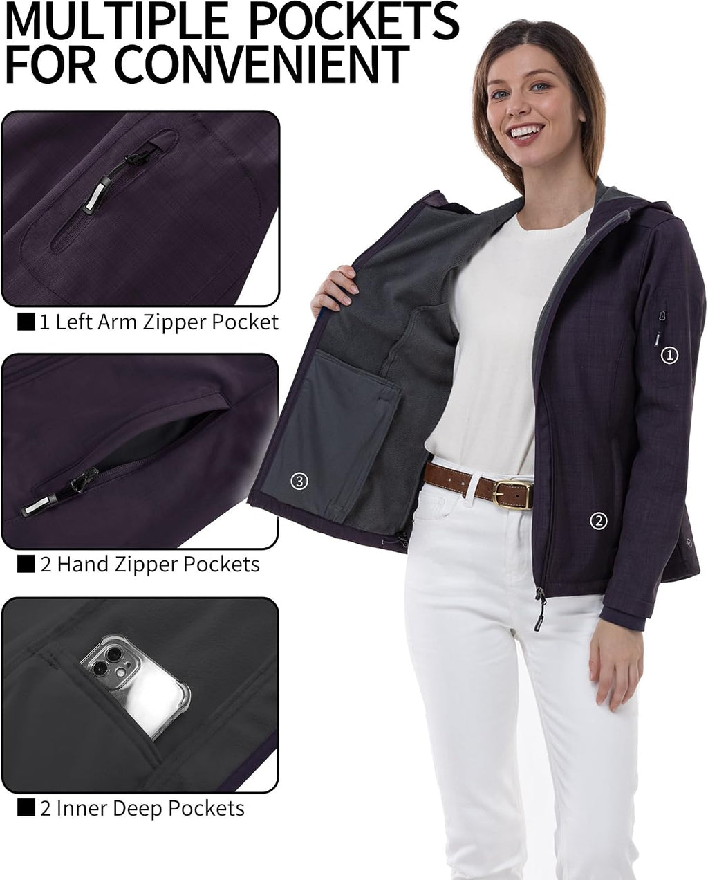 Outdoor Ventures Women's Softshell Jacket Fleece Lined Waterproof Rain Coat