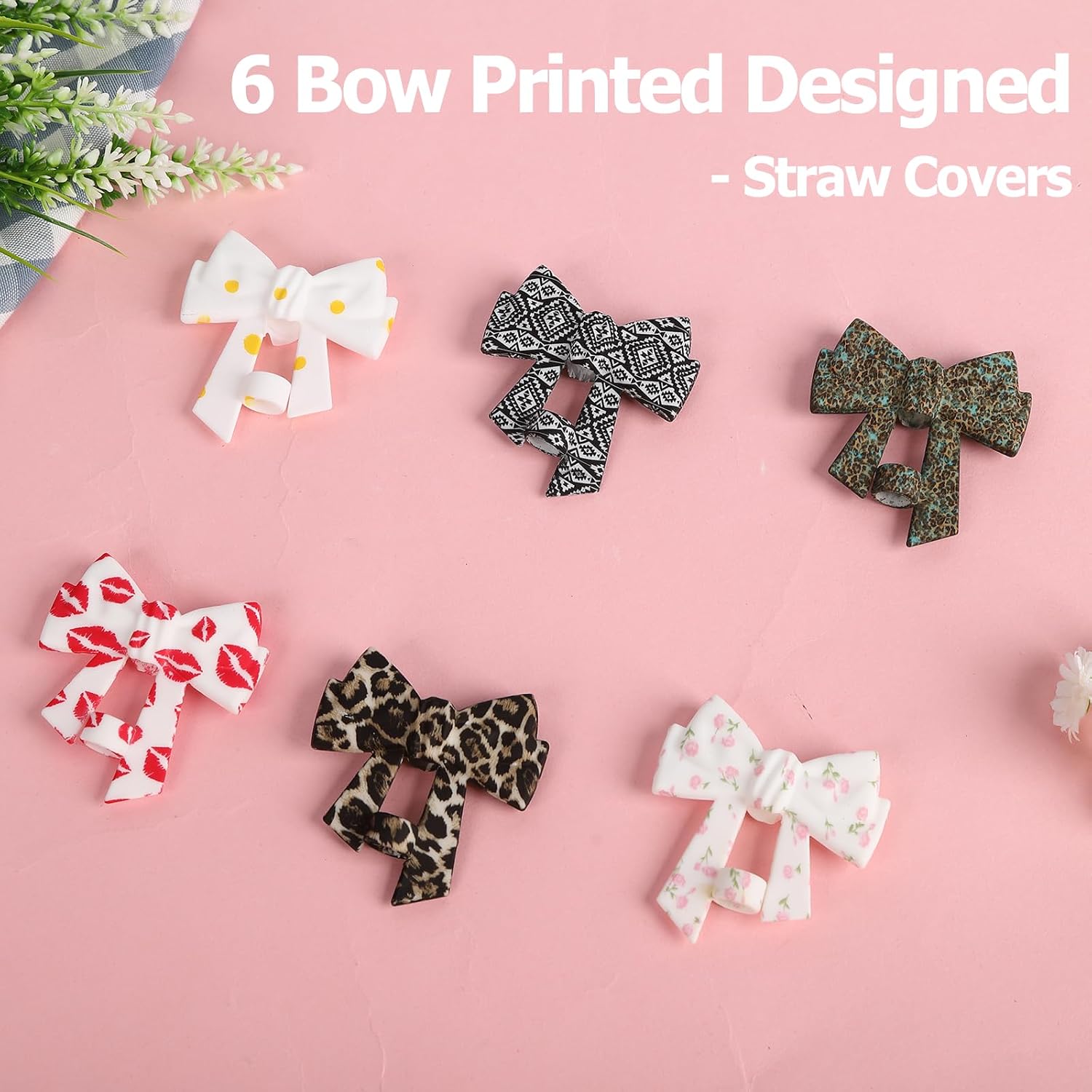 Colorful Printed Bow Straw Topper for Stanley Cups (6 Colors)