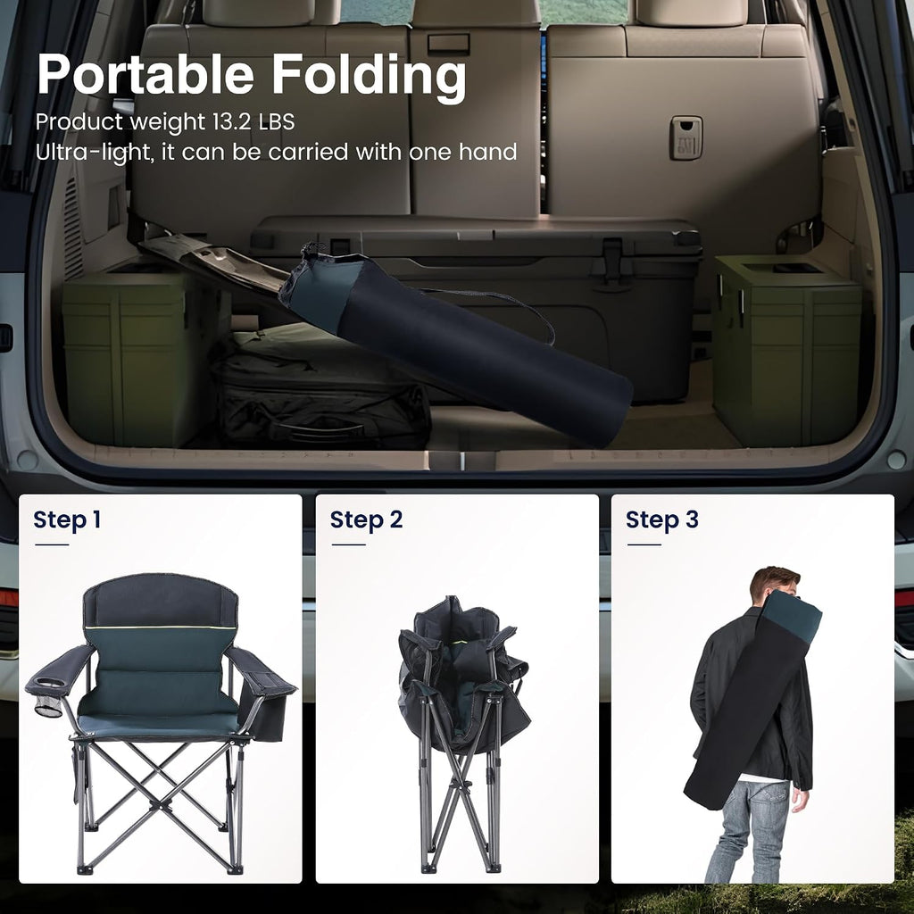 Oversized Folding Camping Chair for Adults Support 450 LBS, 2 Pack, Green