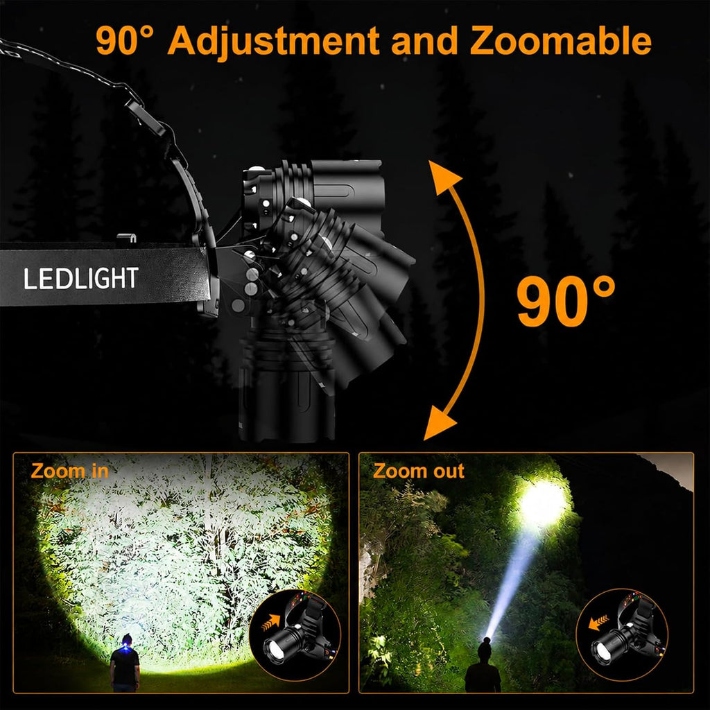 SKYFIRE 3000LM Headlamp for Adults, Motion Sensor, Zoomable Spot-Flood Beam