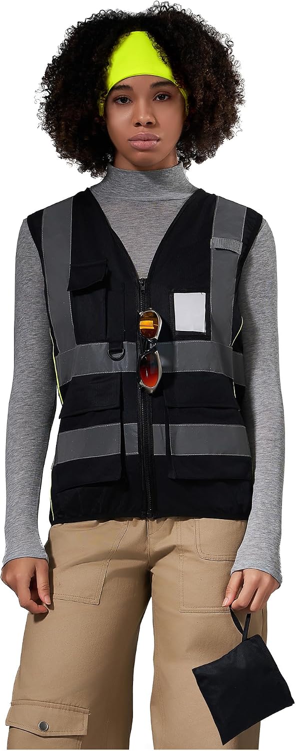 A-SAFETY High Vis Safety Vest for Women - Reflective Strips, Multi-Pockets, Zipper Closure