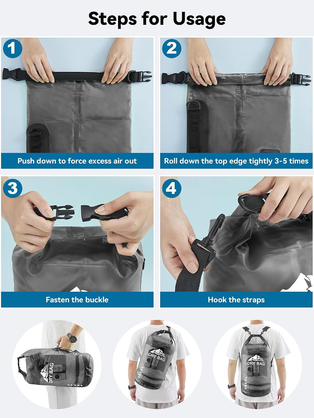 HEETA Dry Bag Waterproof Backpack with Phone Case 5L/10L/20L/30L/40L