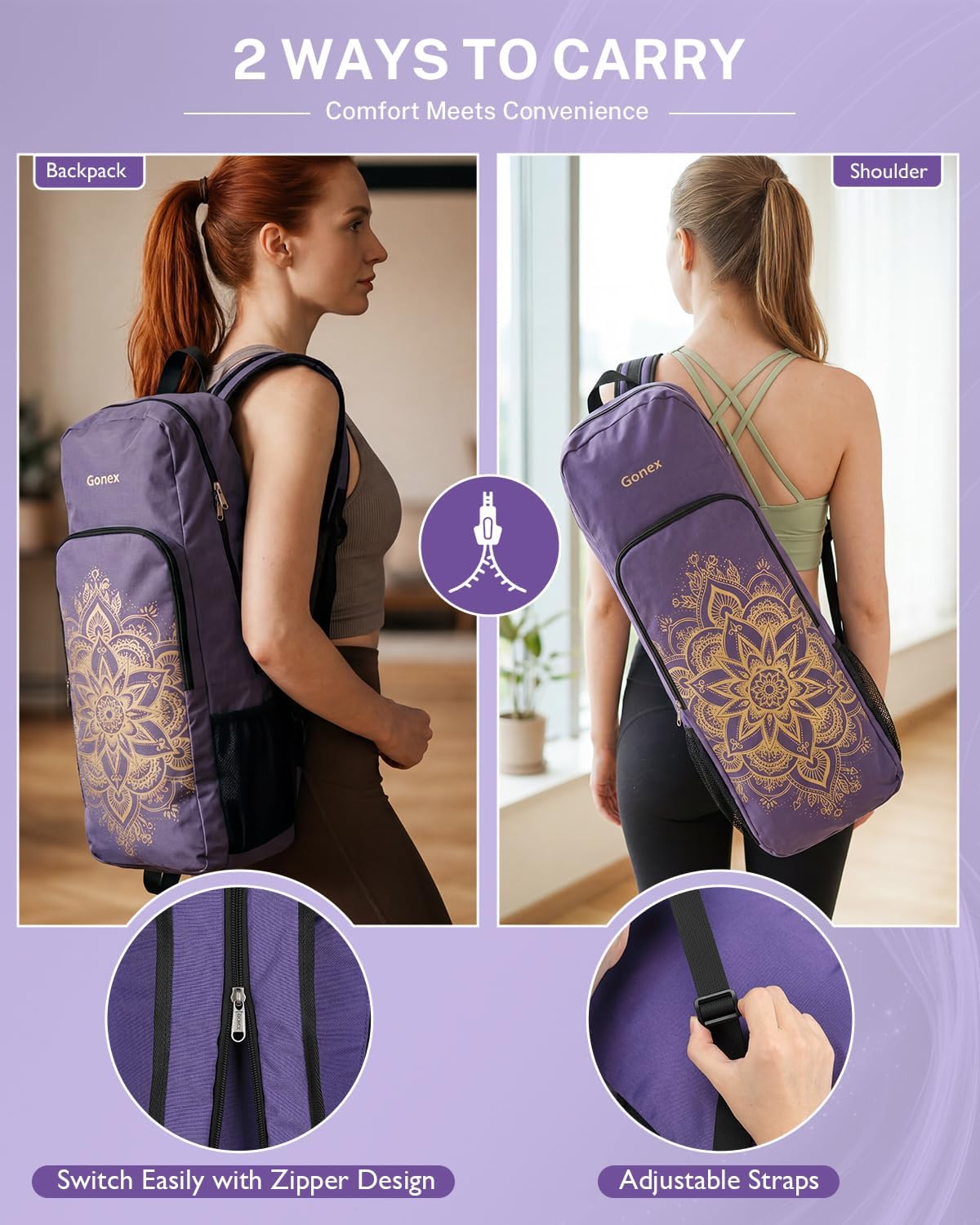 Gonex Yoga Mat Bag Convertible Backpack Blocks Carrier with Wet Pocket