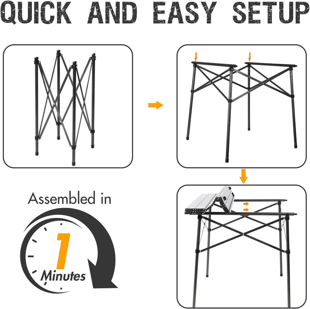 Portal Lightweight Aluminum Folding Square Table Roll Up Top 4 People Table