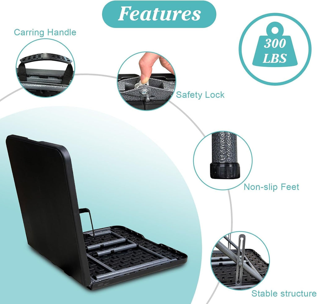 Gocamptoo Folding Table,4ft Indoor Outdoor Heavy Duty Portable Folding Square Plastic Dining Table w/Handle (Balck)