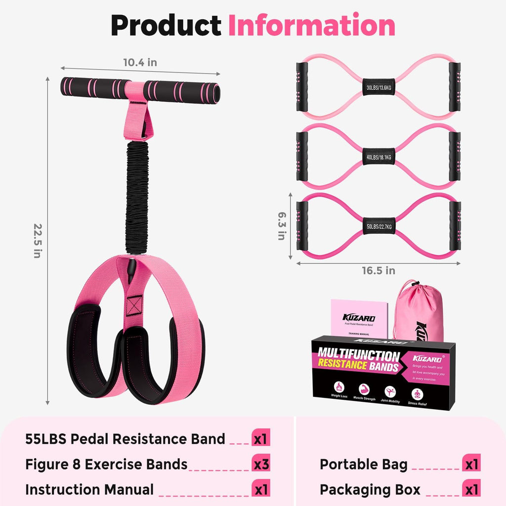 Pedal Resistance Bands with Handles & Figure 8 Full Body Exercise Set