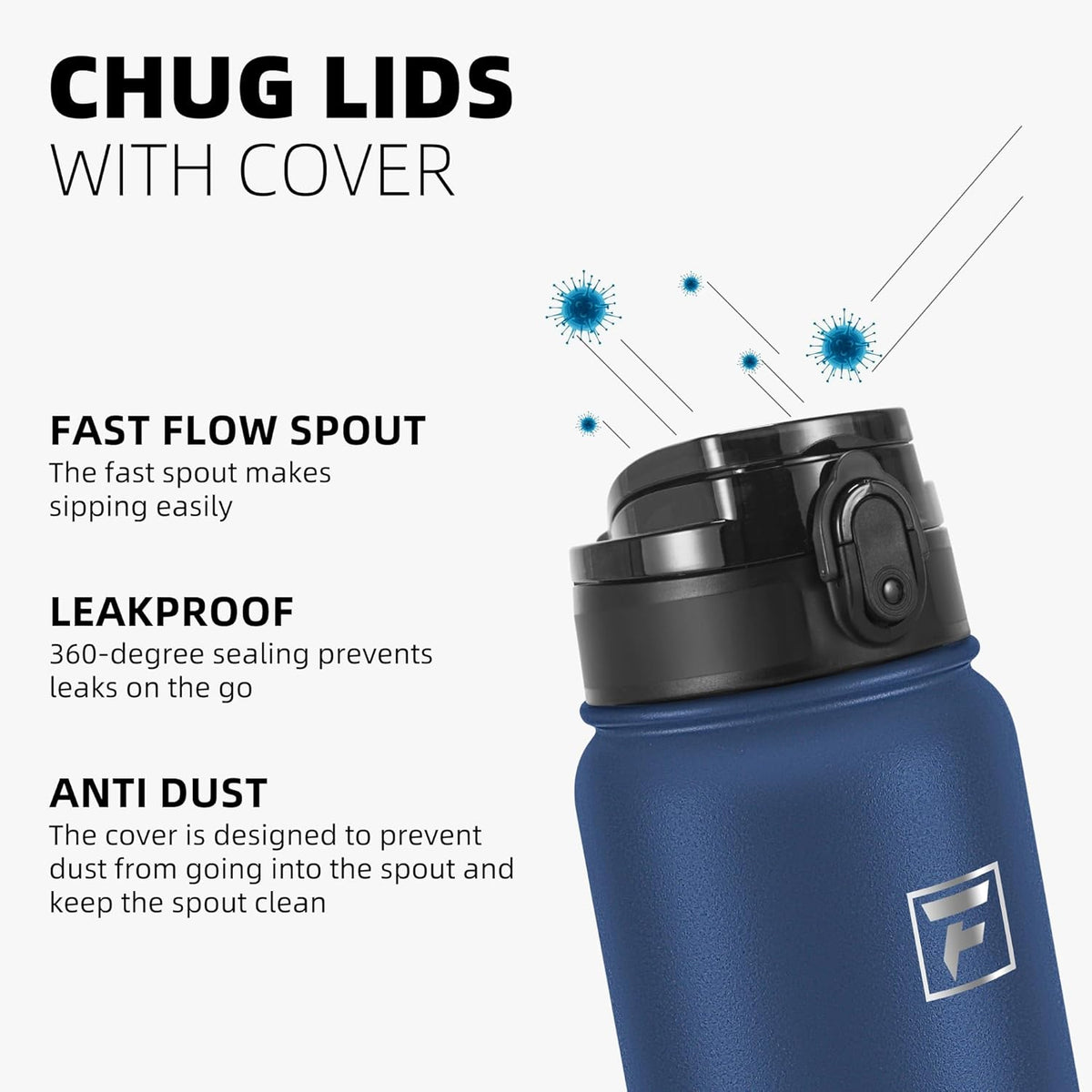Fanhaw 20oz Insulated Water Bottle with Anti-dust Chug Lid, Navy Blue