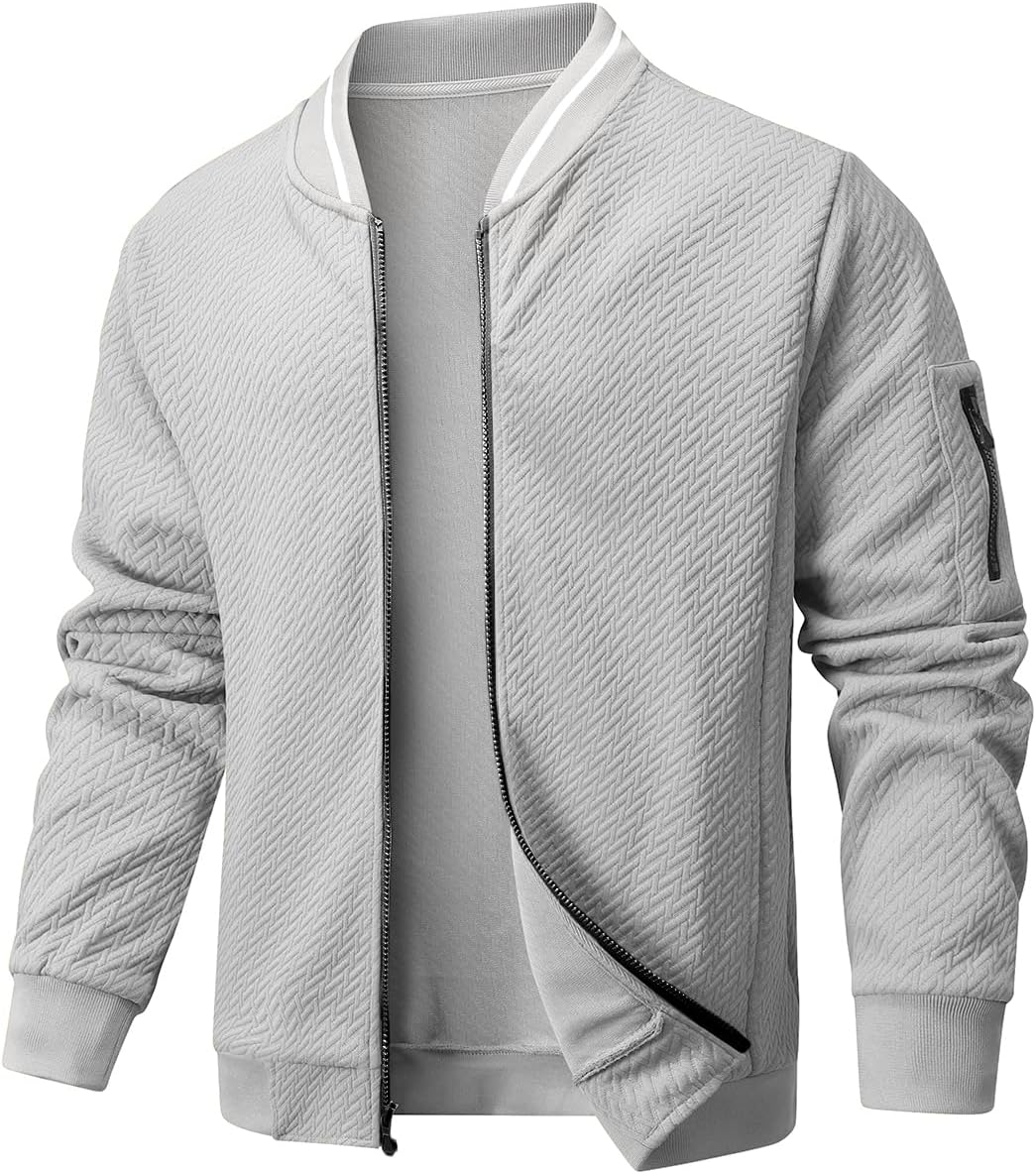 Wizoat Mens Casual Jacket Loose Fit Lightweight Jacket Varsity Bomber Jacket with Zipper