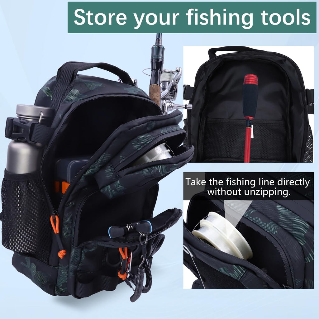 Fishing Backpack Tackle Storage Bag with 2 Tackle Boxes(Green)