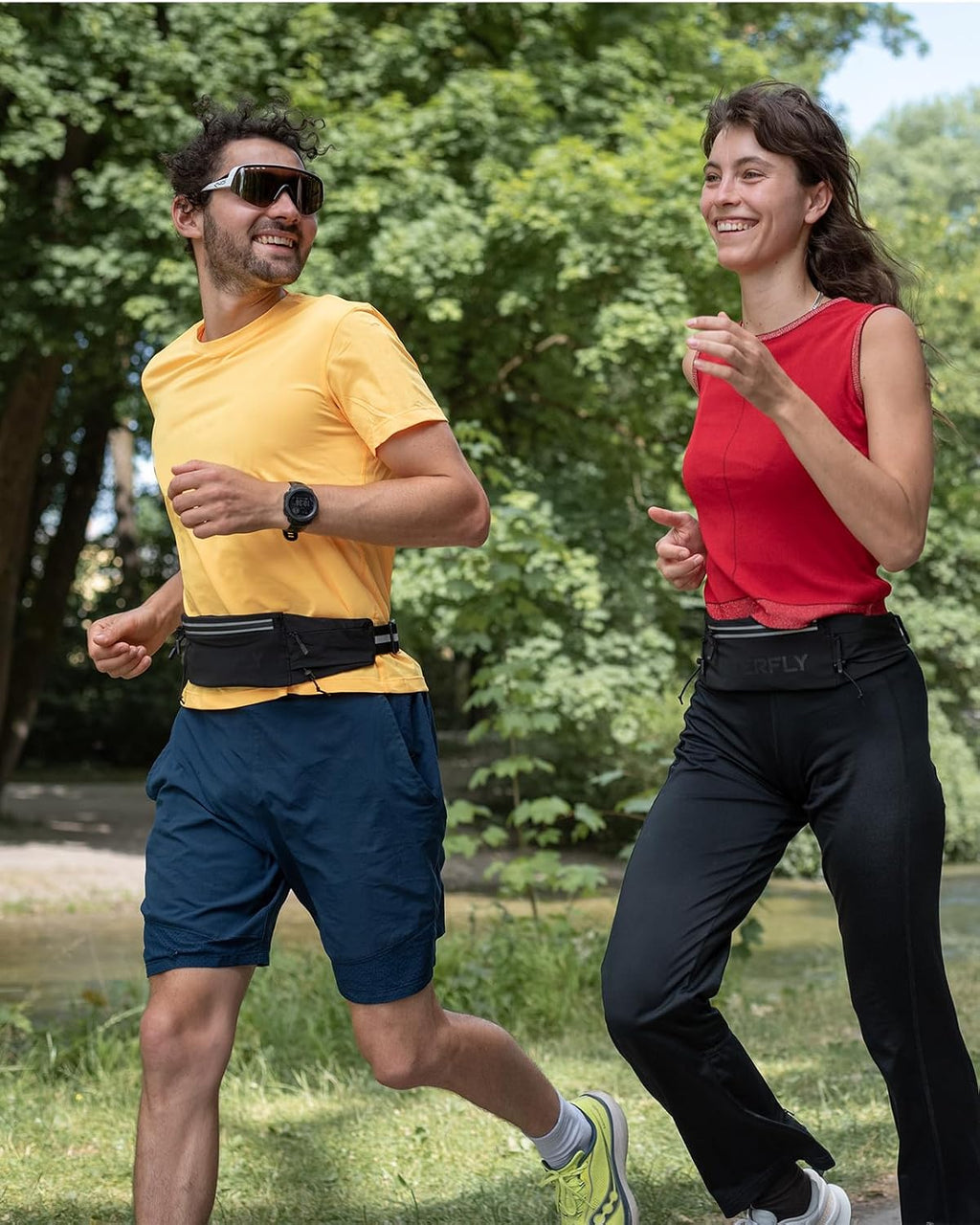 WATERFLY Running Belt Fanny Pack, Runner Race Belt with Bib Clip Black