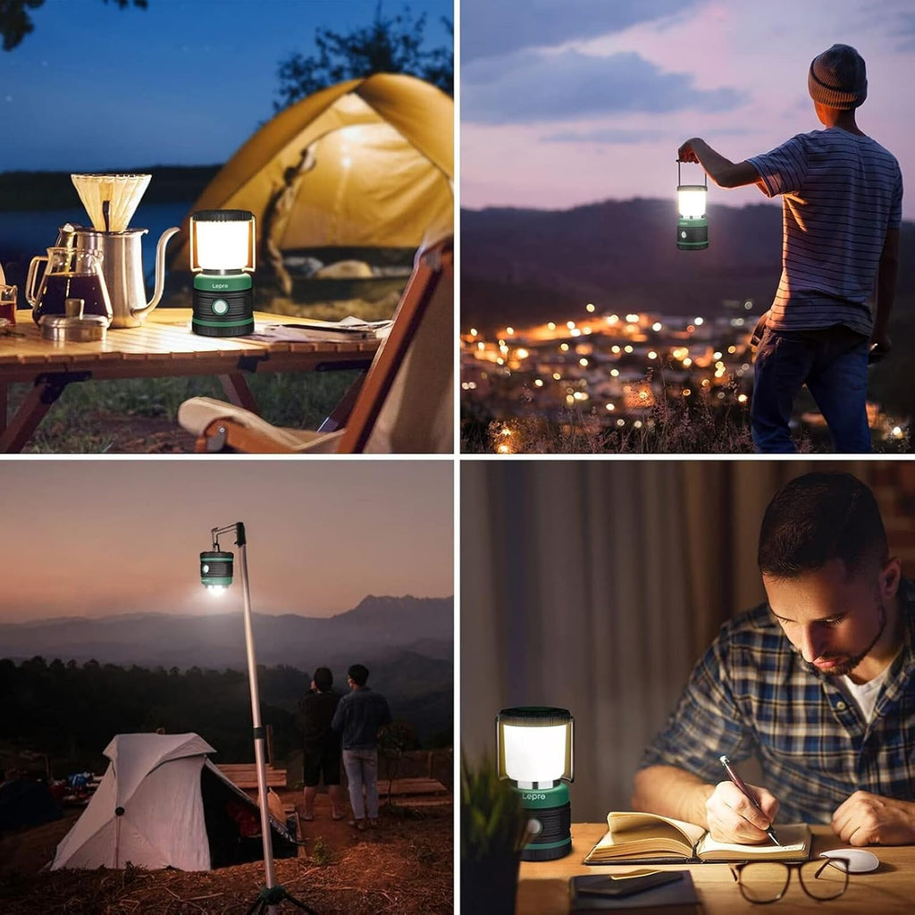 Lepro Camping Lantern, Battery Powered LED with 1500LM, 4 Light Modes, Waterproof Tent Light, Lantern Flashlight for Hurricane, Emergency Light, Survival Kit, Storms, Outages, Fishing, Hiking