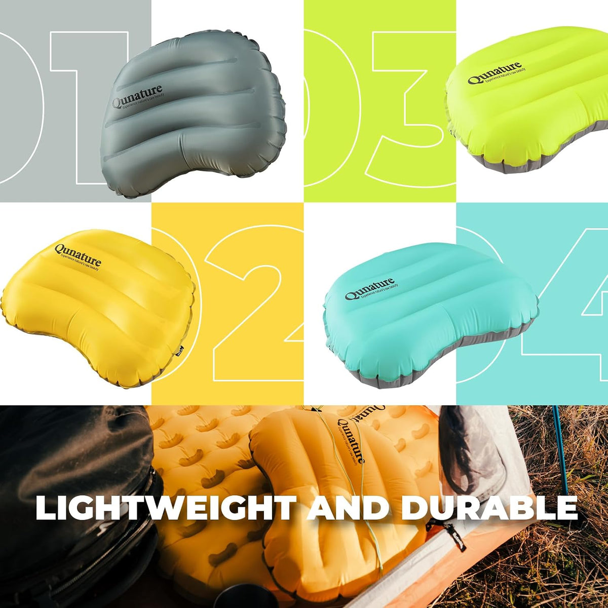 Ultralight Inflatable Camping Pillow, 70g Adjustable TPU Cushion, 20D Nylon Durable, Ergonomic Baffle for Neck & Lumbar, Compact for Hiking Airplane, Dawn Yellow