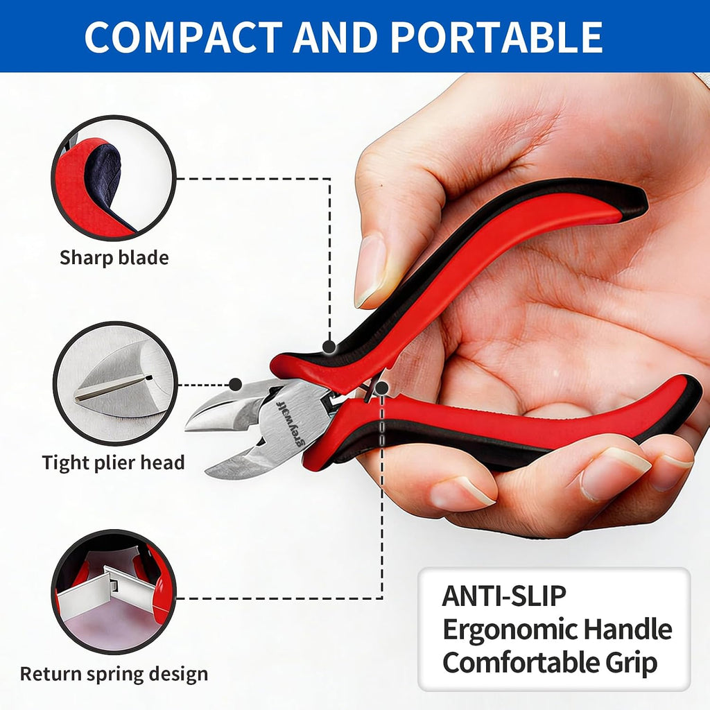 5 pcs mini pliers set, small pliers set includes pointed nose, long nose, oblique nose, flat nose and wire cutters with storage bag, suitable for electronic repair and jewelry, DIY tools