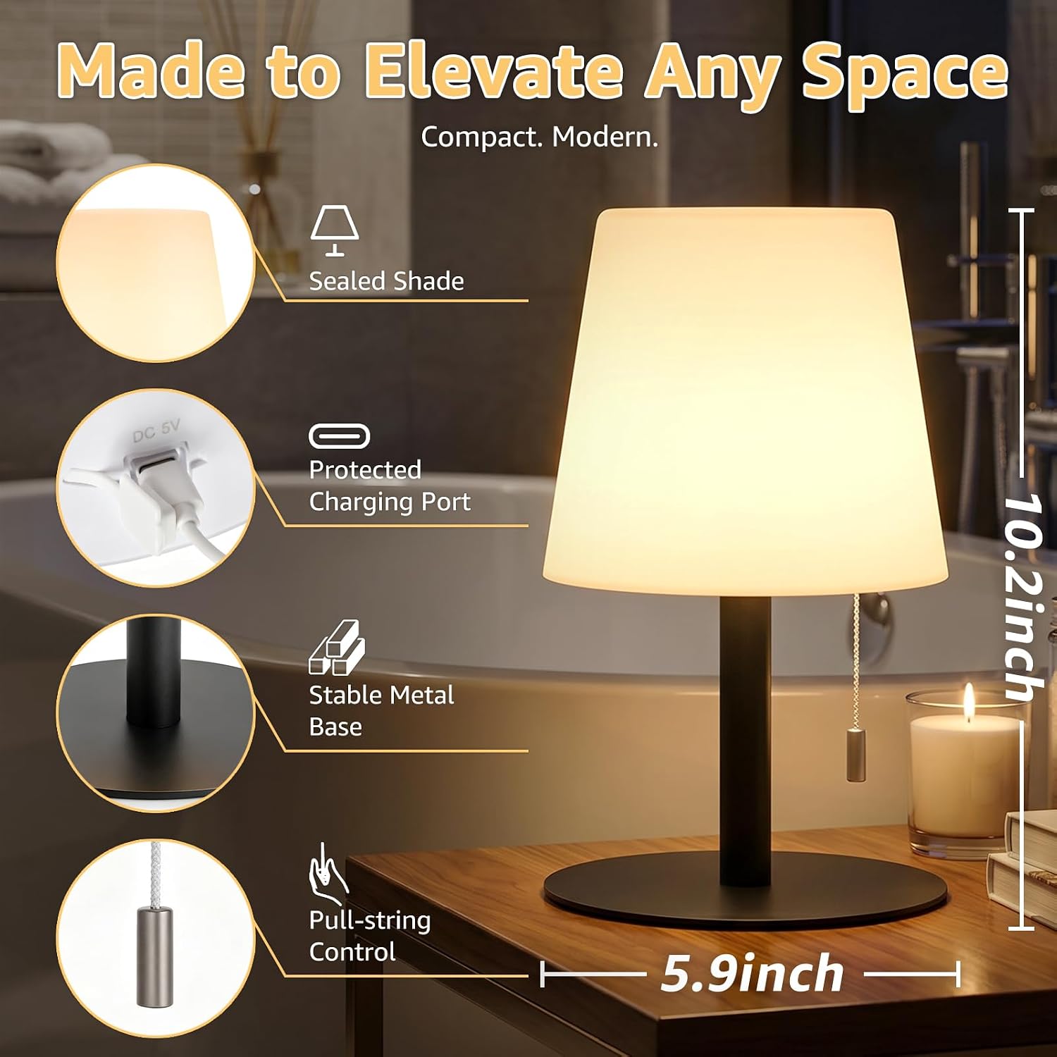 uuffoo Shower Lamp Rechargeable Cordless Light Waterproof for Bathroom Spa