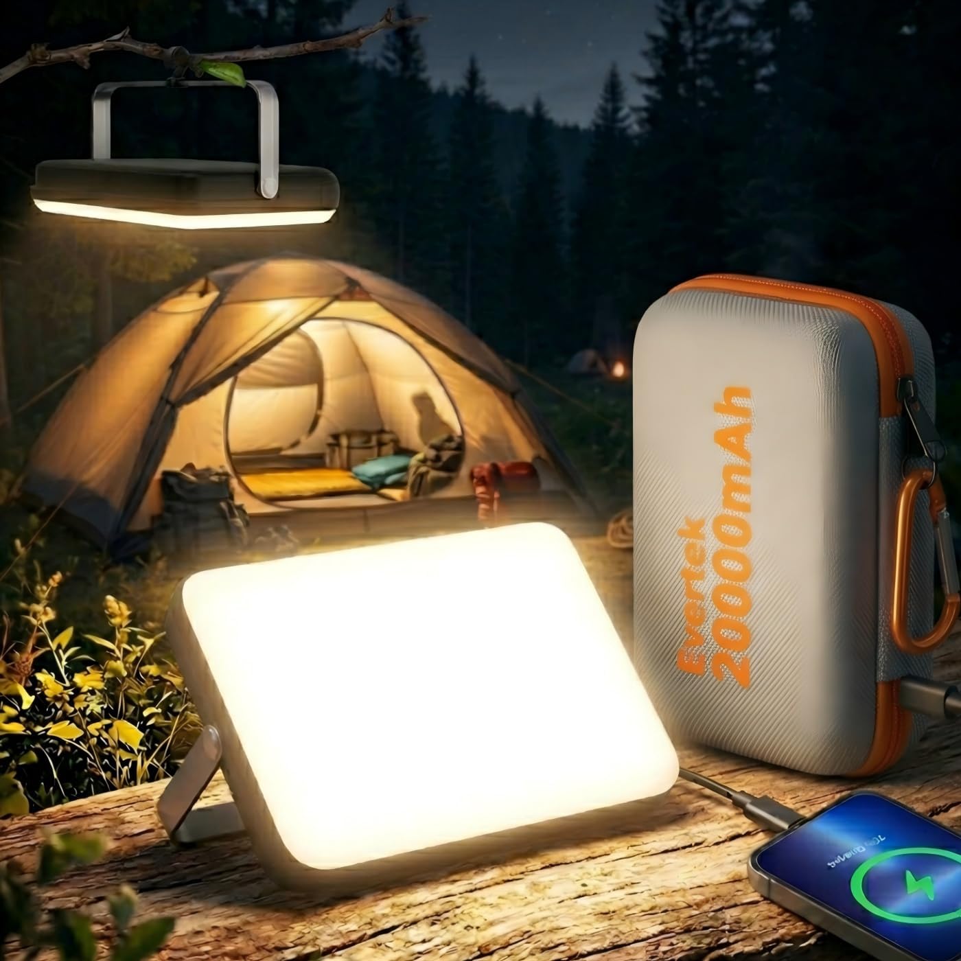 Eventek 20000mAh Rechargeable LED Work Light & Camping Tent Light | Portable Power Bank (Up to 144H), 90° Rotatable Stand Emergency Floodlight for Car Camping, Home Power Outage, Hurricane Storm