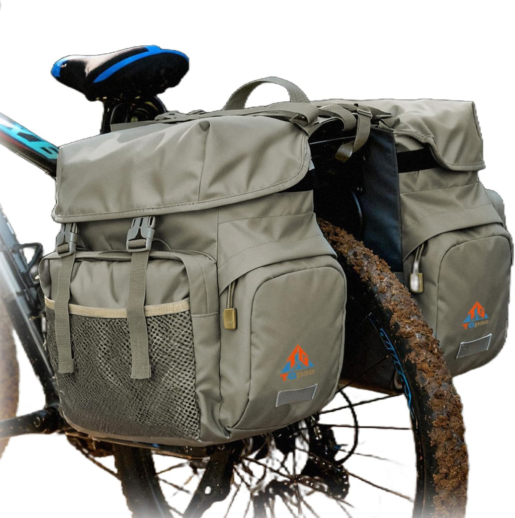 Large Saddle Bags for Bike Rear Rack,Waterproof 50L Panniers Bike Bags for Bicycles/MTB/E-Bike,Bike Trunk Bag With Reflective Stripes,Support for Width Less Than 7 Inches Bike (Army Green,50L)