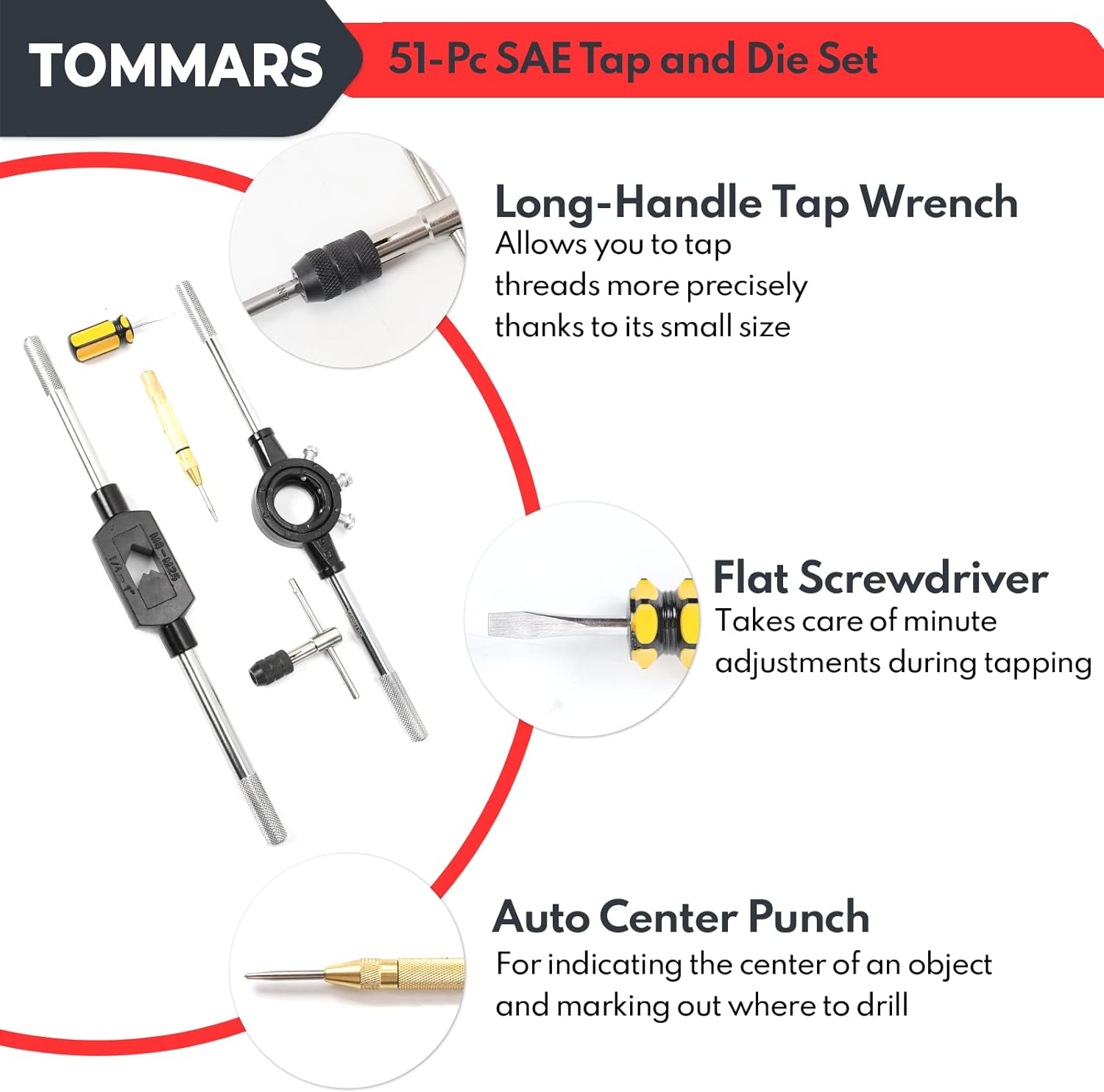 TOMMARS 51Pcs Jumbo Tap and Die Set, 1/4-20 to 1-14 SAE Threading
