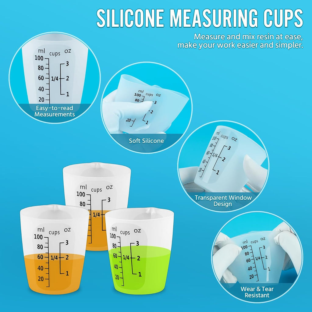 10Pcs Silicone Resin Mixing Measuring Cups 100ml / 3oz for Resin Supplies, Easy-to-Read Black Marks, Non-Stick Reusable Silicone Pouring Cups for Epoxy Mixing