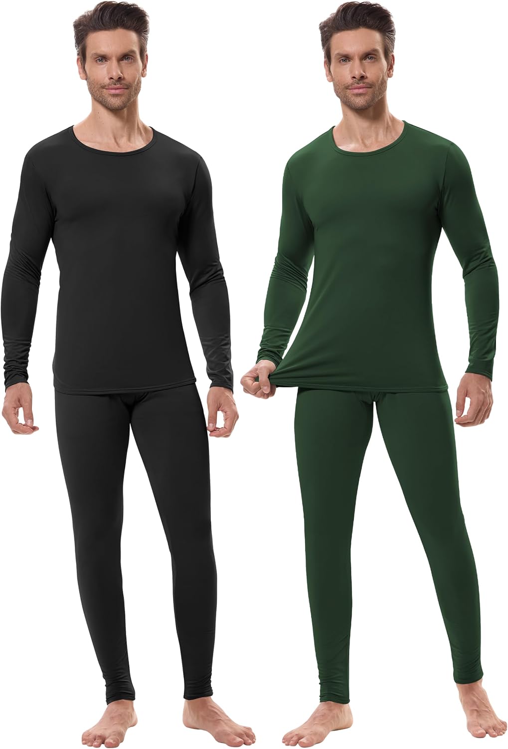 URATOT 2 Sets Men's Thermal Underwear Set Fleece Lined Thermal Underwear Soft Long Johns Top Bottom Set for Men Cold Winter