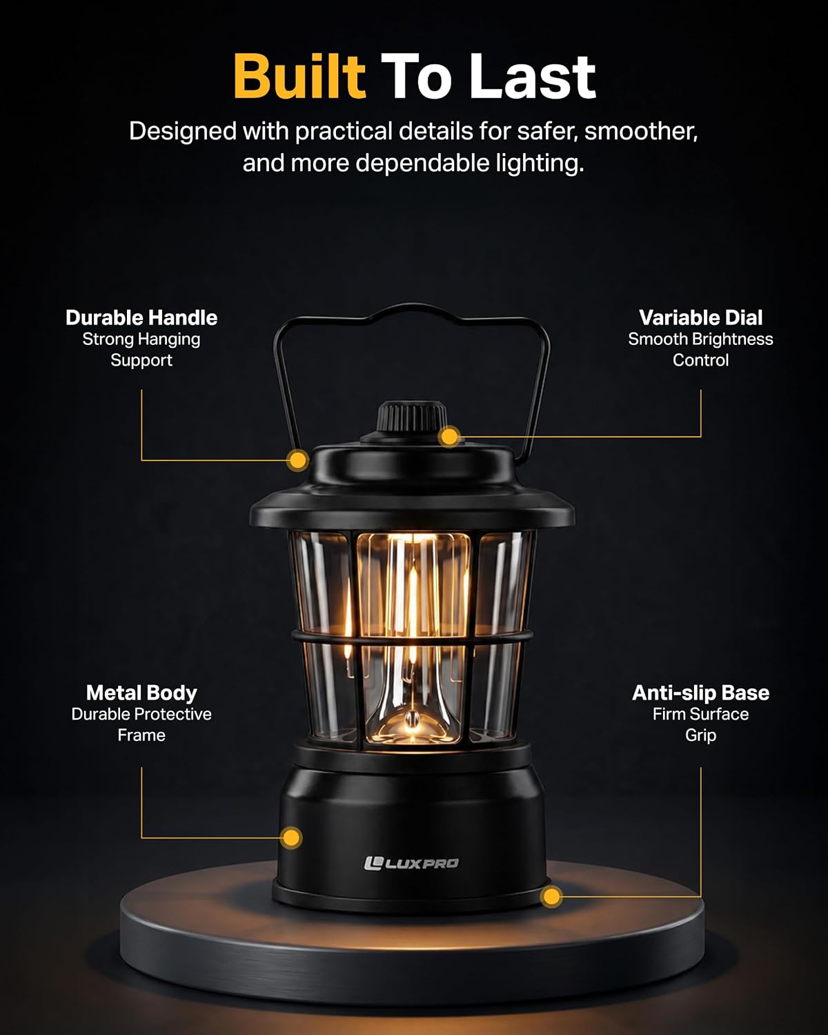 LUXPRO Retro Outdoor Lantern, Battery Lamp Camping Lantern LED Light, Black