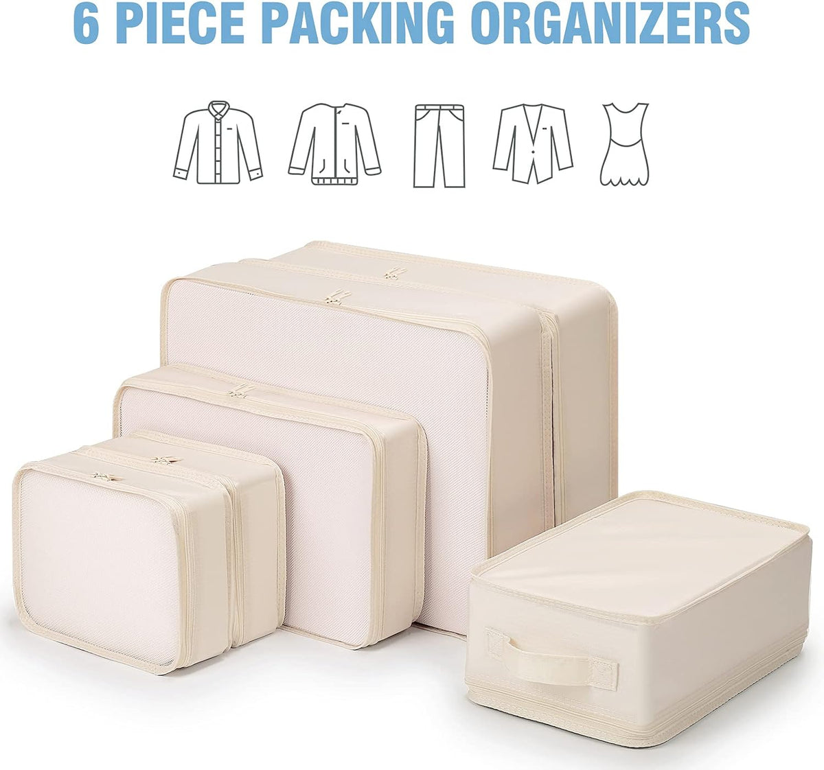 Mossio 6 Set Packing Cubes with Shoe Bag - Lightweight Travel Luggage Suitcase Organizers