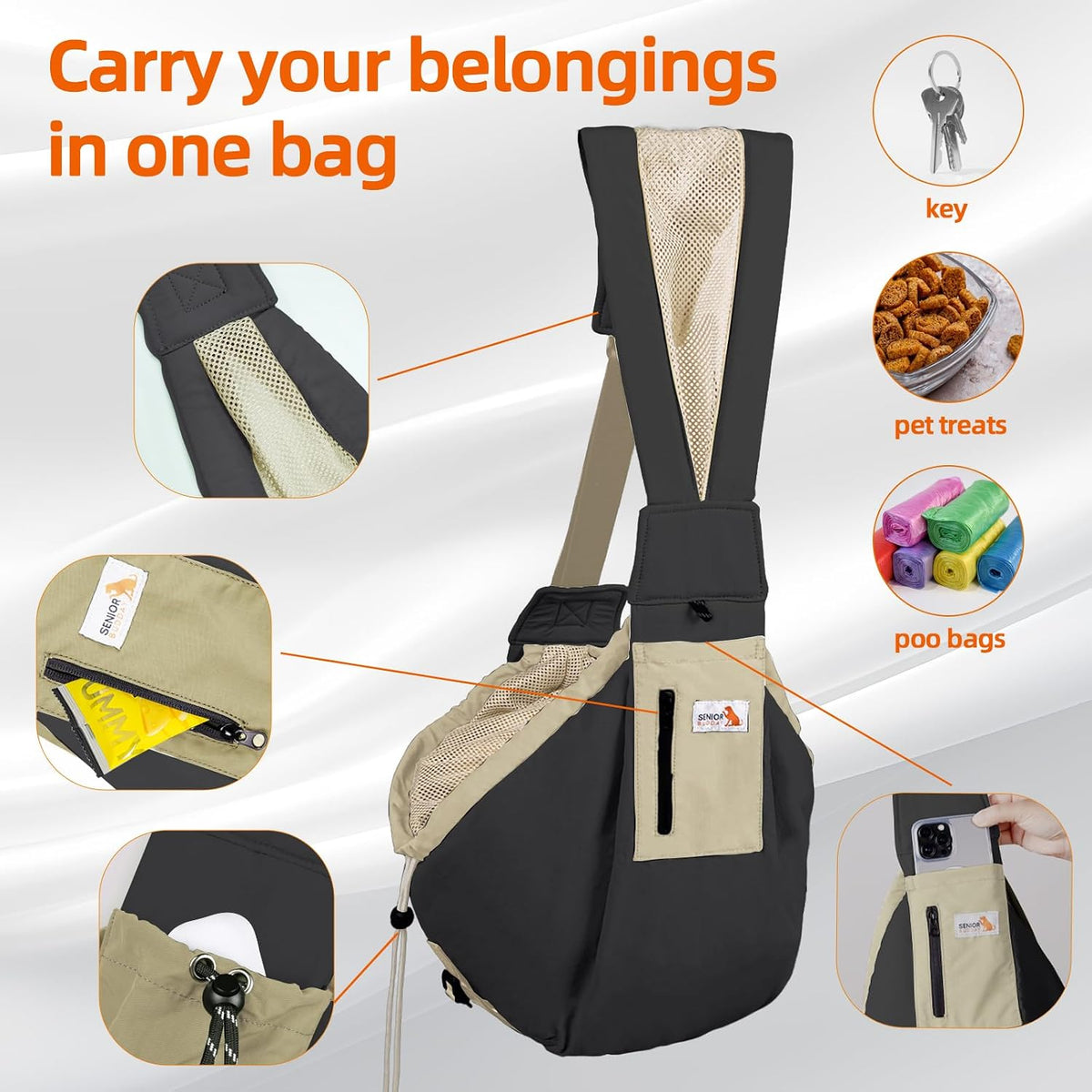 Dog Carrier Sling, Dog Carriers for Small Dogs Up to 20lbs, Black