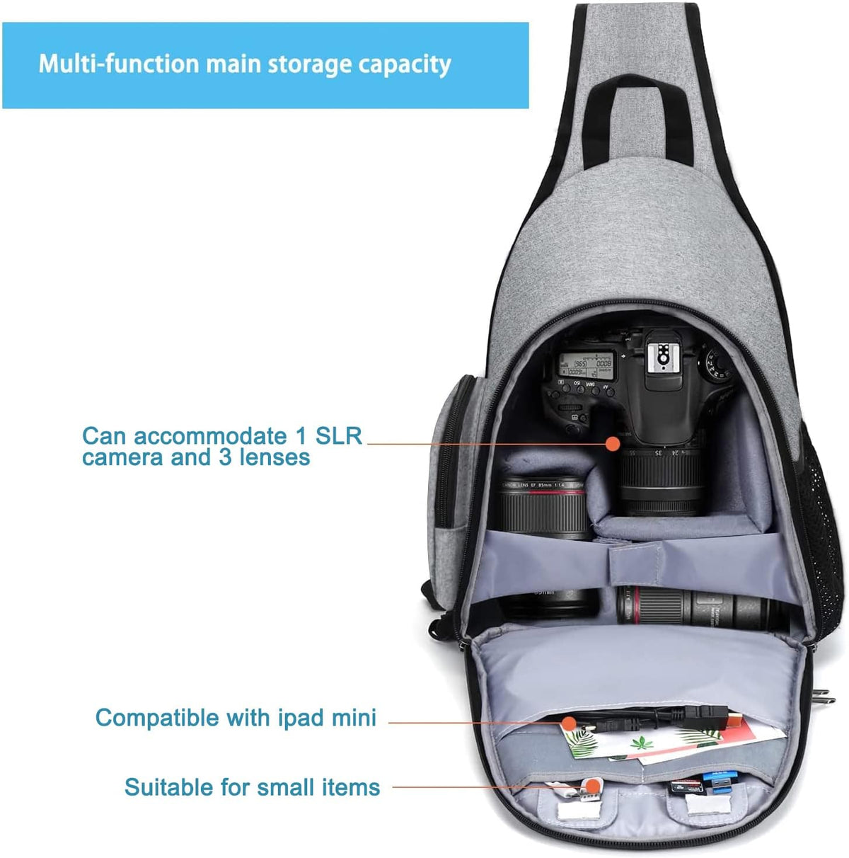 MOSISO Camera Bag Sling Backpack, Full Open Camera Case, Grey